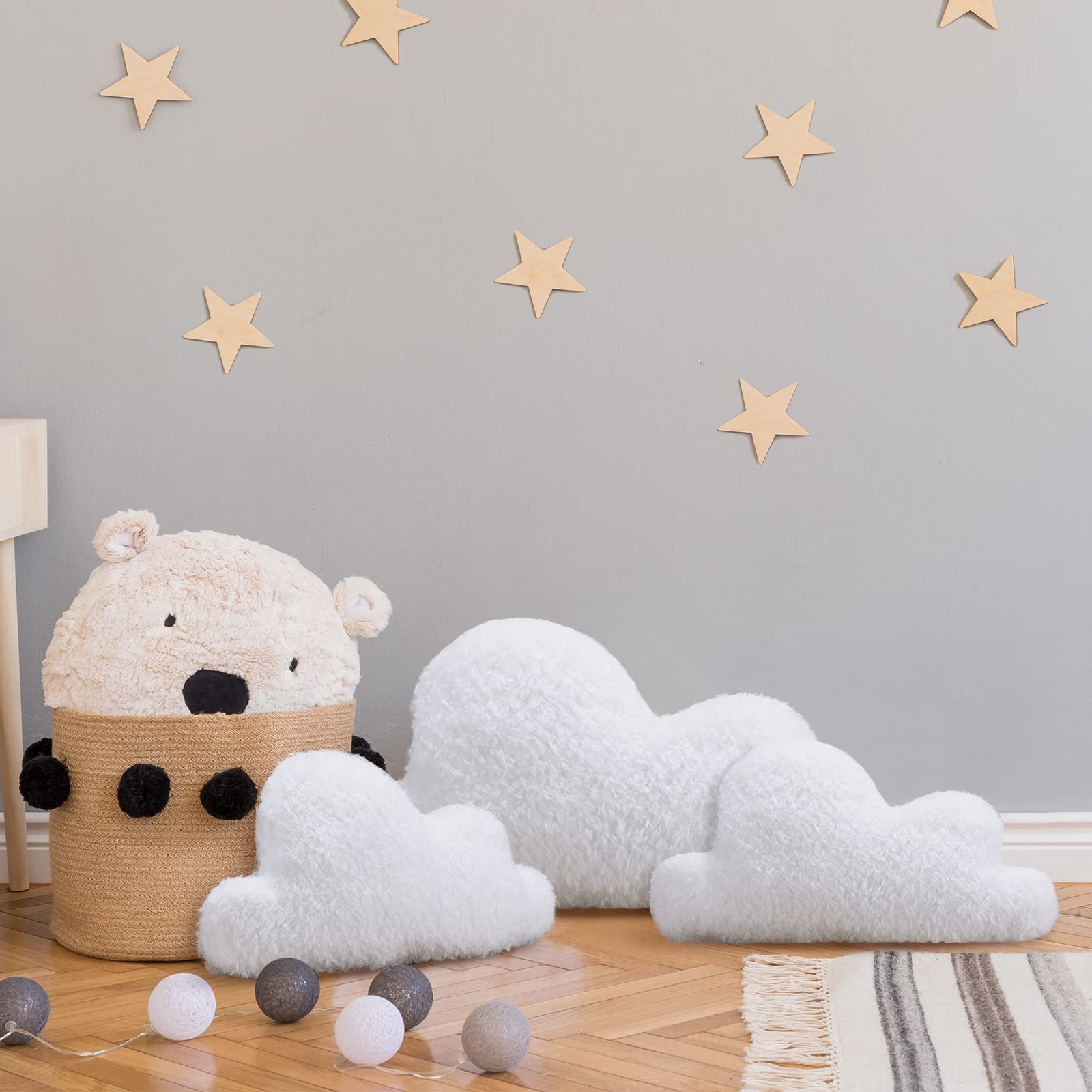 3 Pack Cloud Shaped Throw Pillows - Soft Decorative Cushions for Kids & Girls (23.6