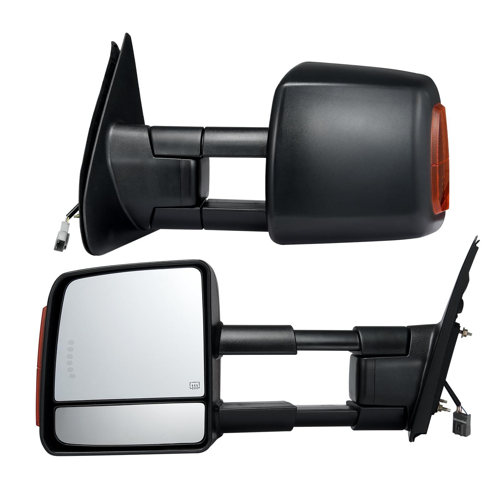 VEVOR Power Heated Towing Mirrors for 2007-2016 Toyota Tundra - LED Turn Signal Lights, Adjustable Plane & Convex Glass, Manual Telescoping Folding - Perfect for Towing Trailers, Boats & RVs (Black)