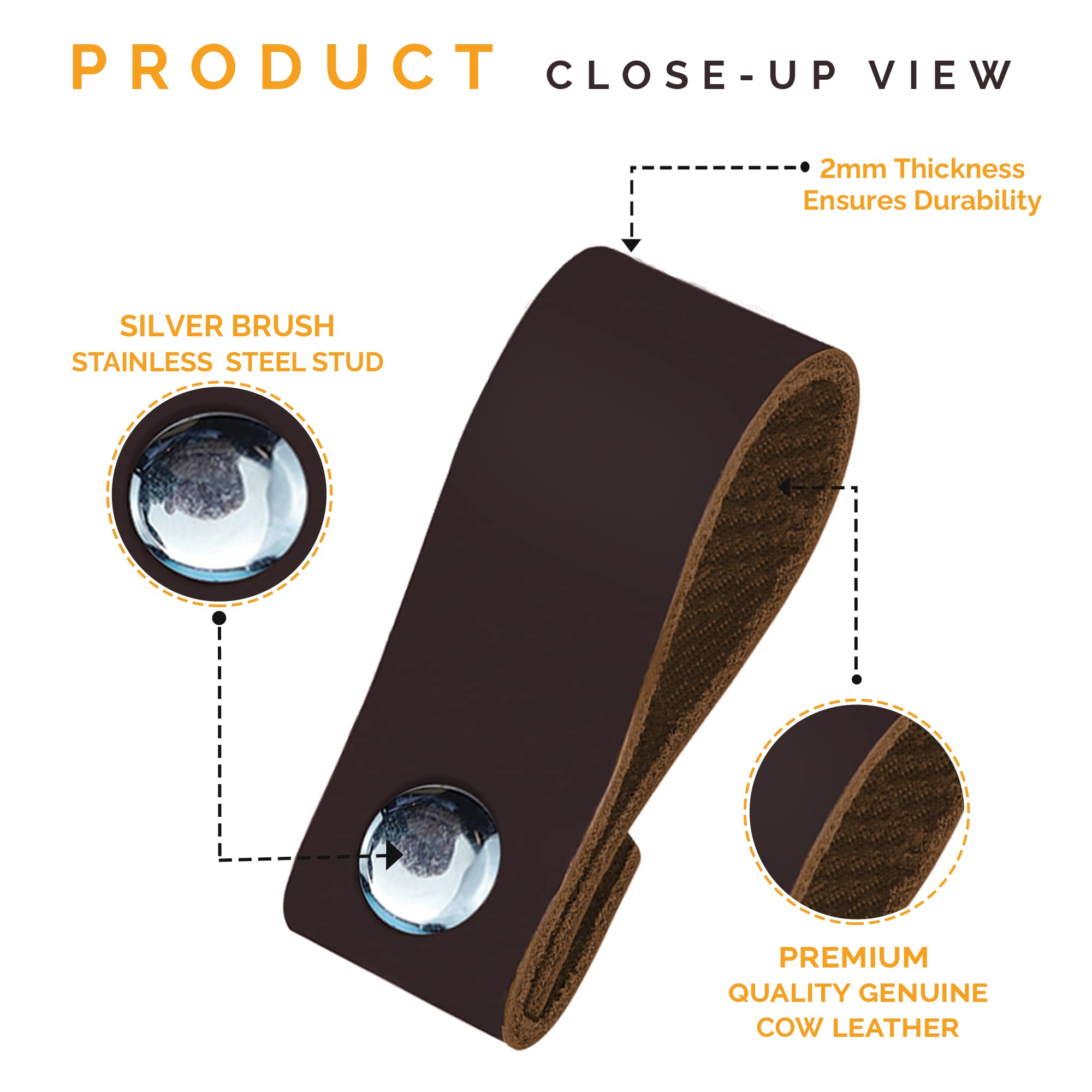 8 Pcs Handmade Pure Leather Drawer Pulls - Chocolate Brown Leather Dresser Knobs & Cabinet Handles for Bedroom, Kitchen, Office Furniture (Durable & Stylish Hardware for Drawers, Cabinets & Doors)