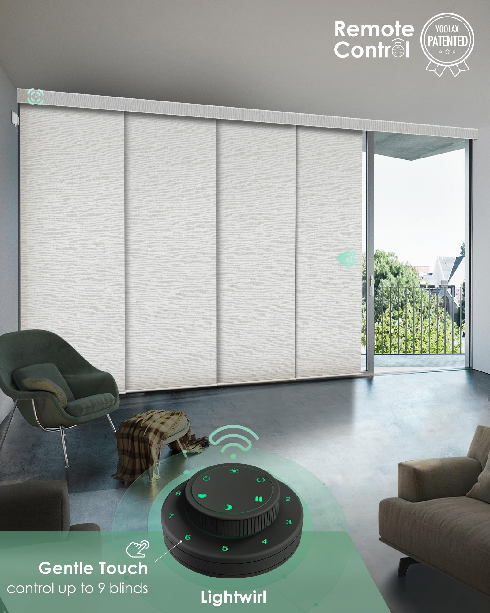 Yoolax Custom XL Smart Motorized Sliding Blinds - Alexa Compatible Blackout Vertical Shades for Glass Doors, Patio & Closet - Foggy Thread Gray | Perfect for Home Automation, Privacy & Light Control