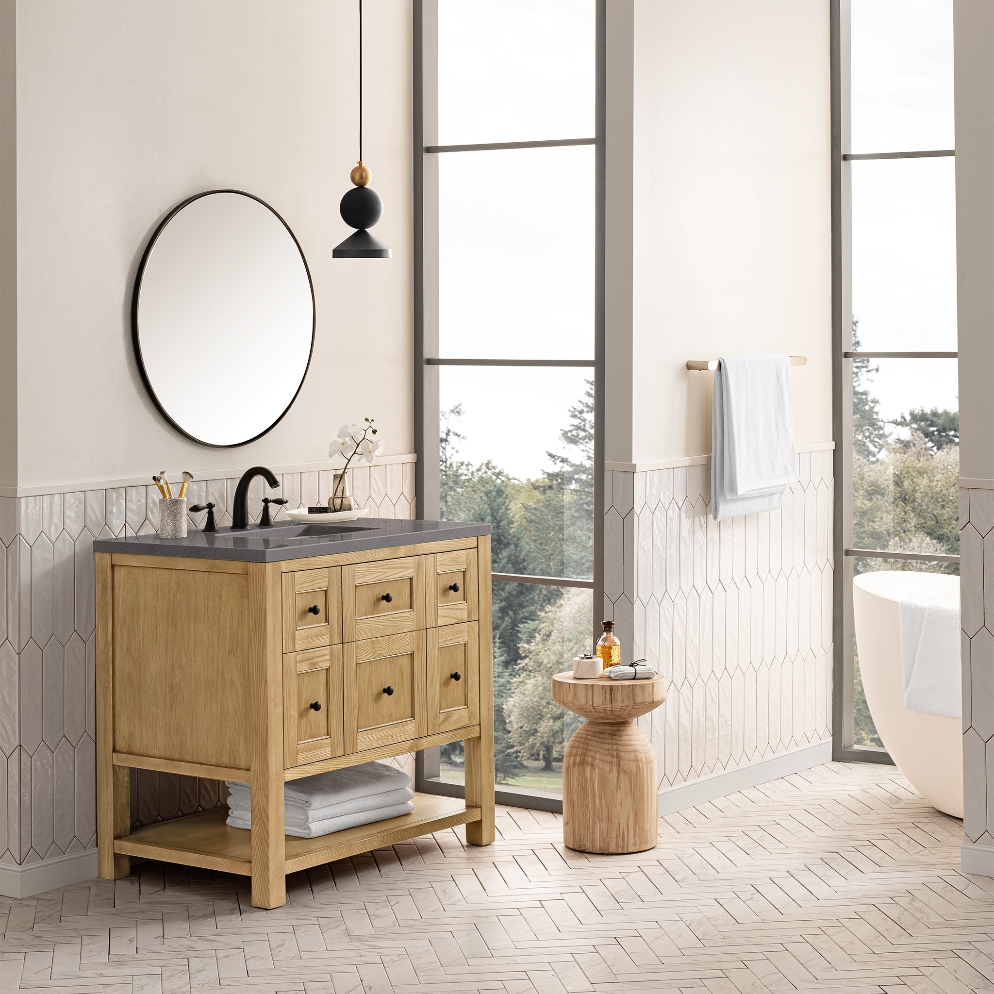Breckenridge 36 Inch Single Bathroom Vanity in Light Natural Oak with 3CM Grey Expo Top - Perfect for Modern Home Bathroom Renovation and Space-Saving Design