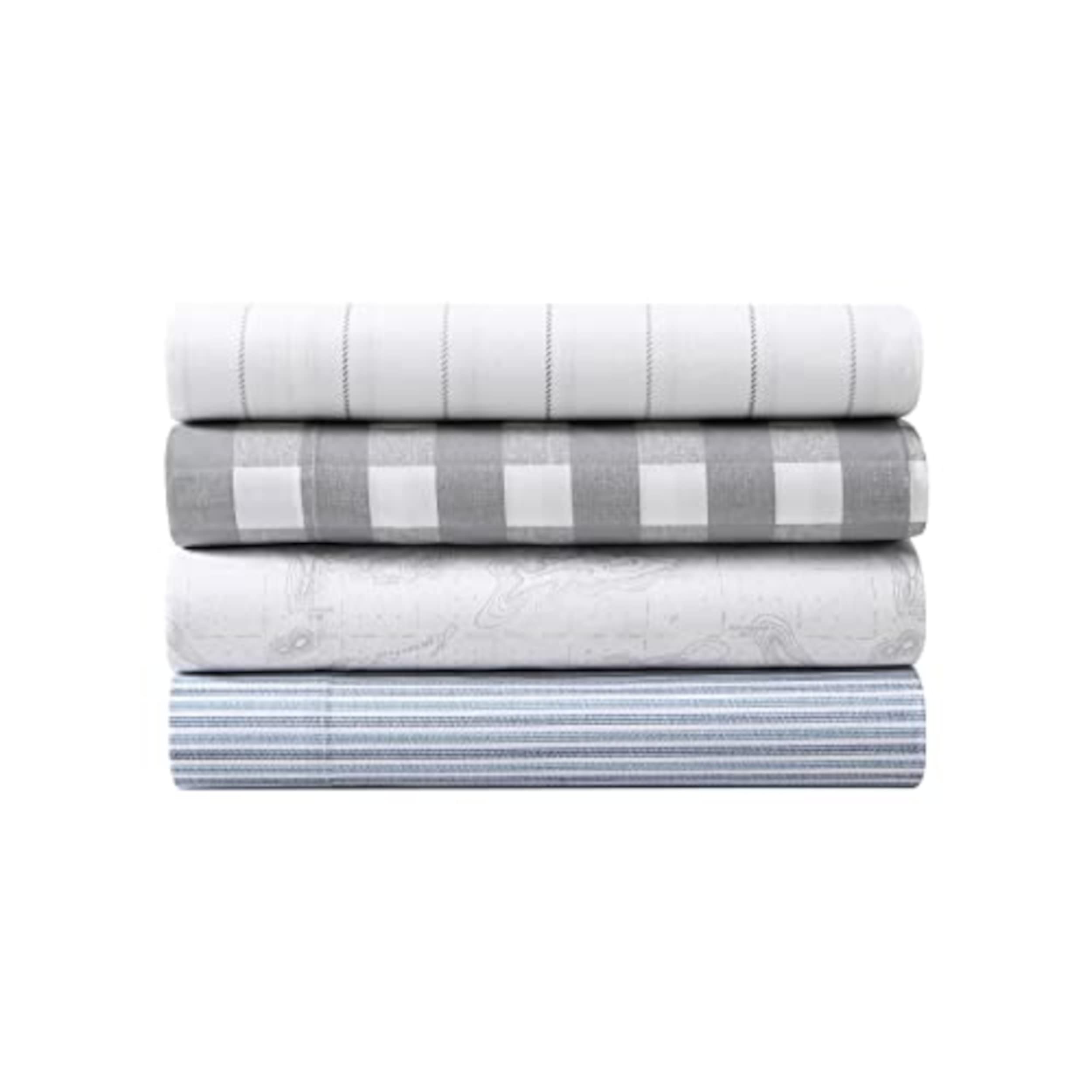 Eddie Bauer Queen Size Cotton Percale Sheet Set - Light Blue Ticking Stripe Bedding for Cool & Comfortable Sleep - Perfect for Master Bedroom, Guest Room & Vacation Homes