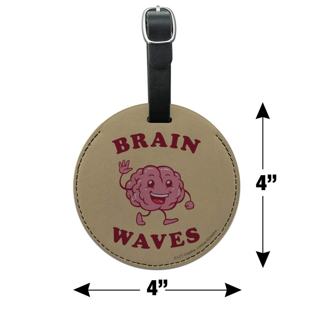 Funny Brain Waves Waving Leather Luggage Tag - Round Carry-On ID Tag for Suitcases & Backpacks - Perfect for Travel, Business Trips & Vacation Identification