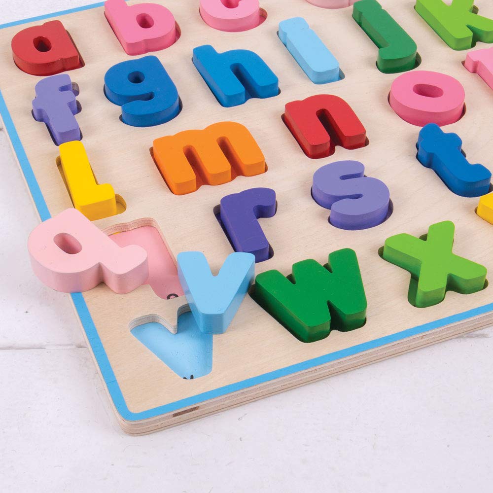 Bigjigs Toys Wooden Alphabet Puzzle - Thick Lowercase Letter Pieces for Kids Learning & Early Education | Montessori, Preschool, Homeschooling Activity
