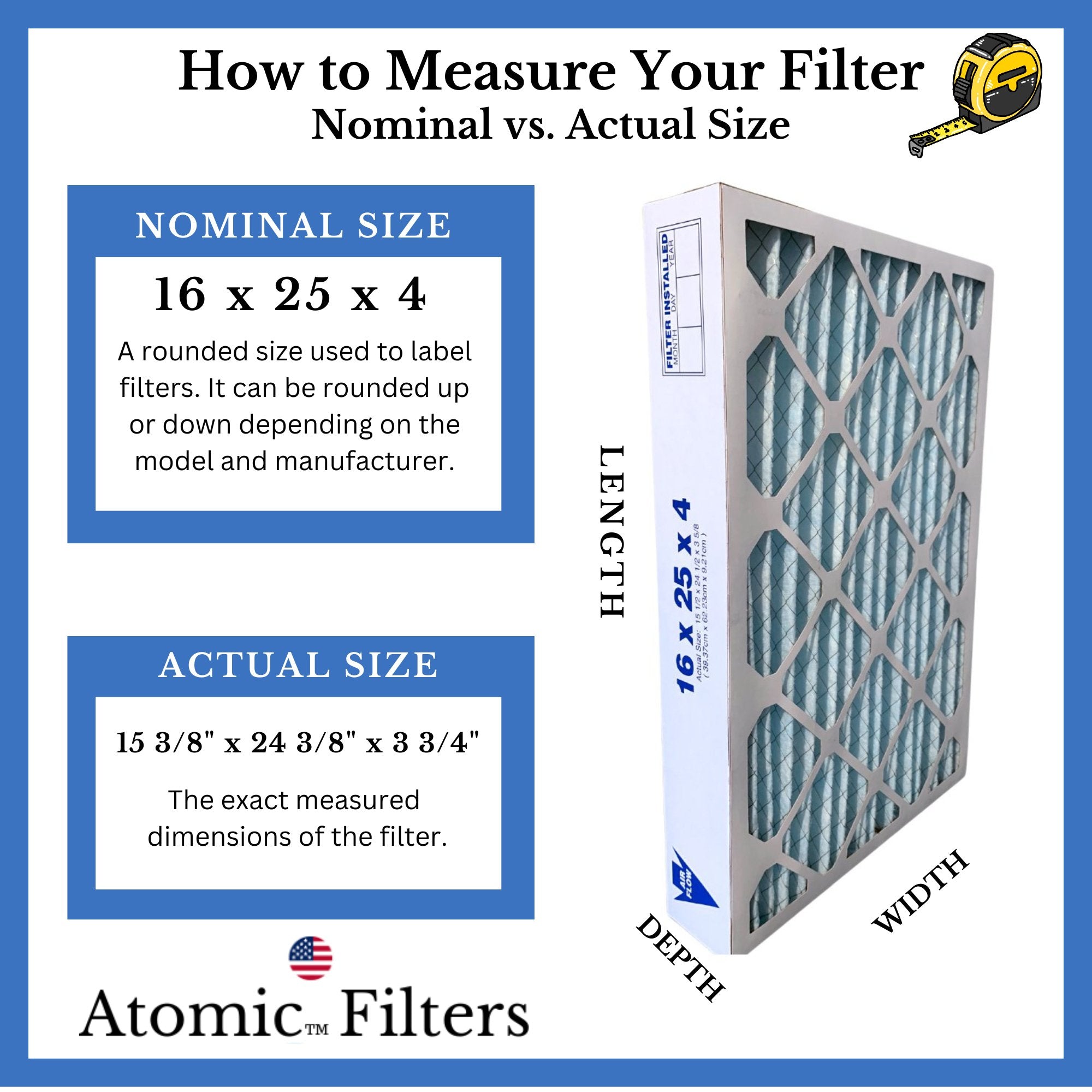 16x25x4 MERV 11 Air Filter (3 Pack) - Compatible with TopTech TT FM 1625, TTFM1625, Carrier TechPure TT MAC 1625 & TT FM 1625QB - Perfect for Furnace, HVAC & Home Air Purification Systems