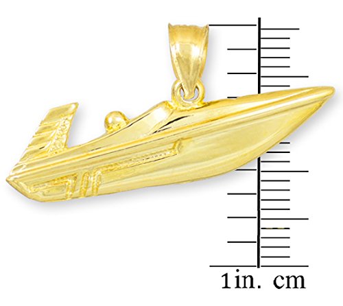 14K Yellow Gold Speed Boat Pendant Necklace - Elegant Nautical Jewelry for Women - Perfect for Beach Vacations, Boat Parties & Summer Fashion