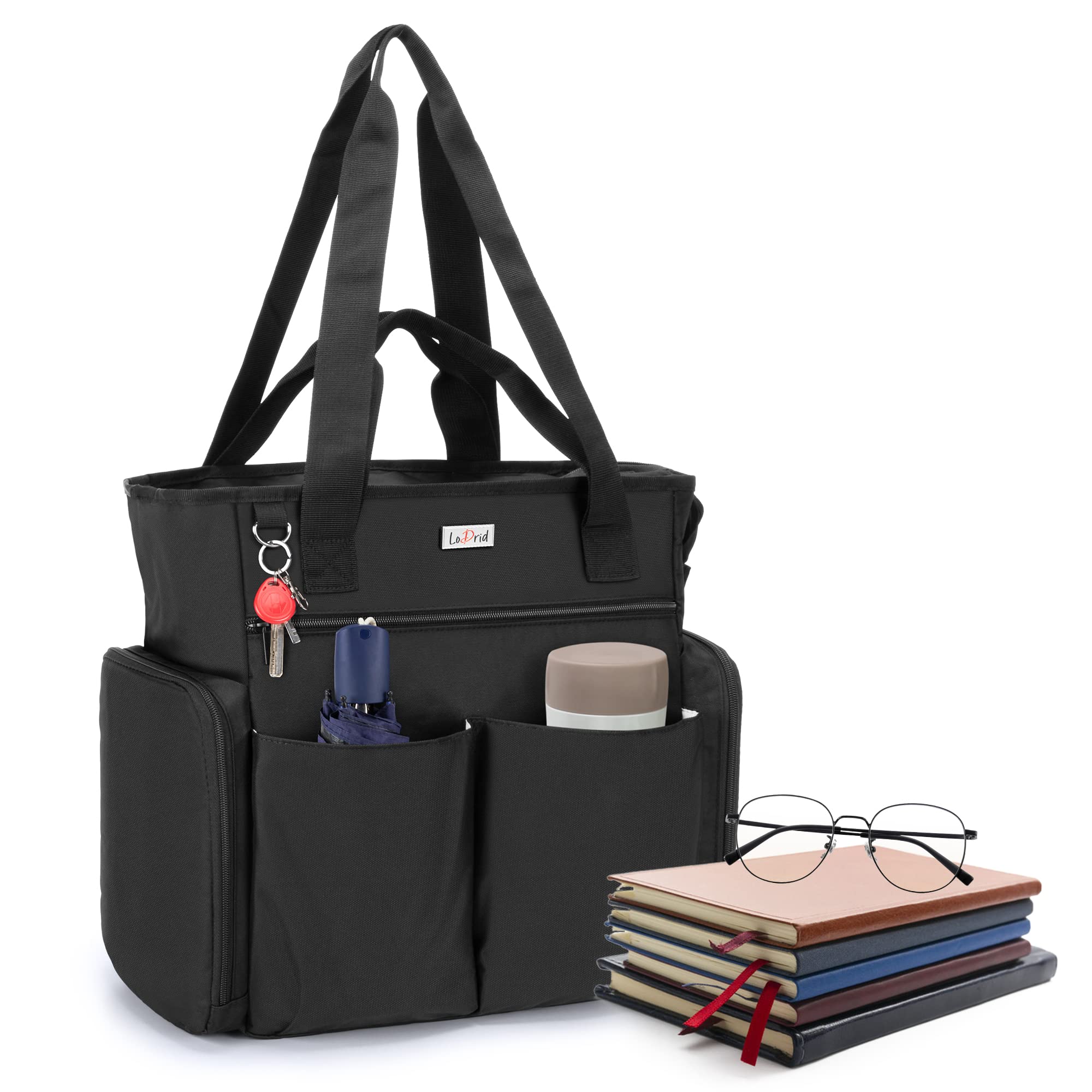 LoDrid Teacher Tote Bag with Padded Bottom - Large Durable Utility Bag with 15.6” Laptop Compartment for Work & School - Perfect for Teachers, Students & Office Professionals