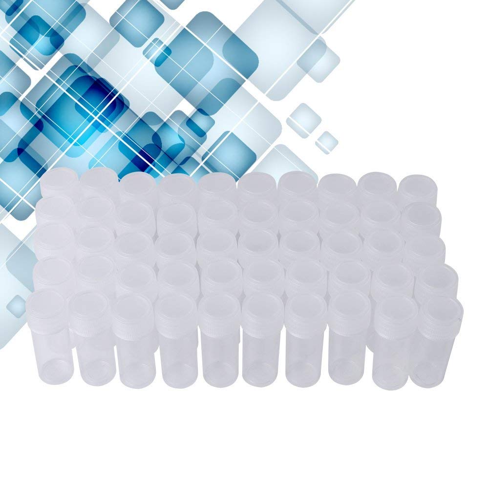 Yosoo 5ml Plastic Sample Bottles - 50 Pack Small Storage Vials for Liquids, Powders, Essential Oils, Perfume | Lab, DIY, Travel, Crafting, Beauty Samples