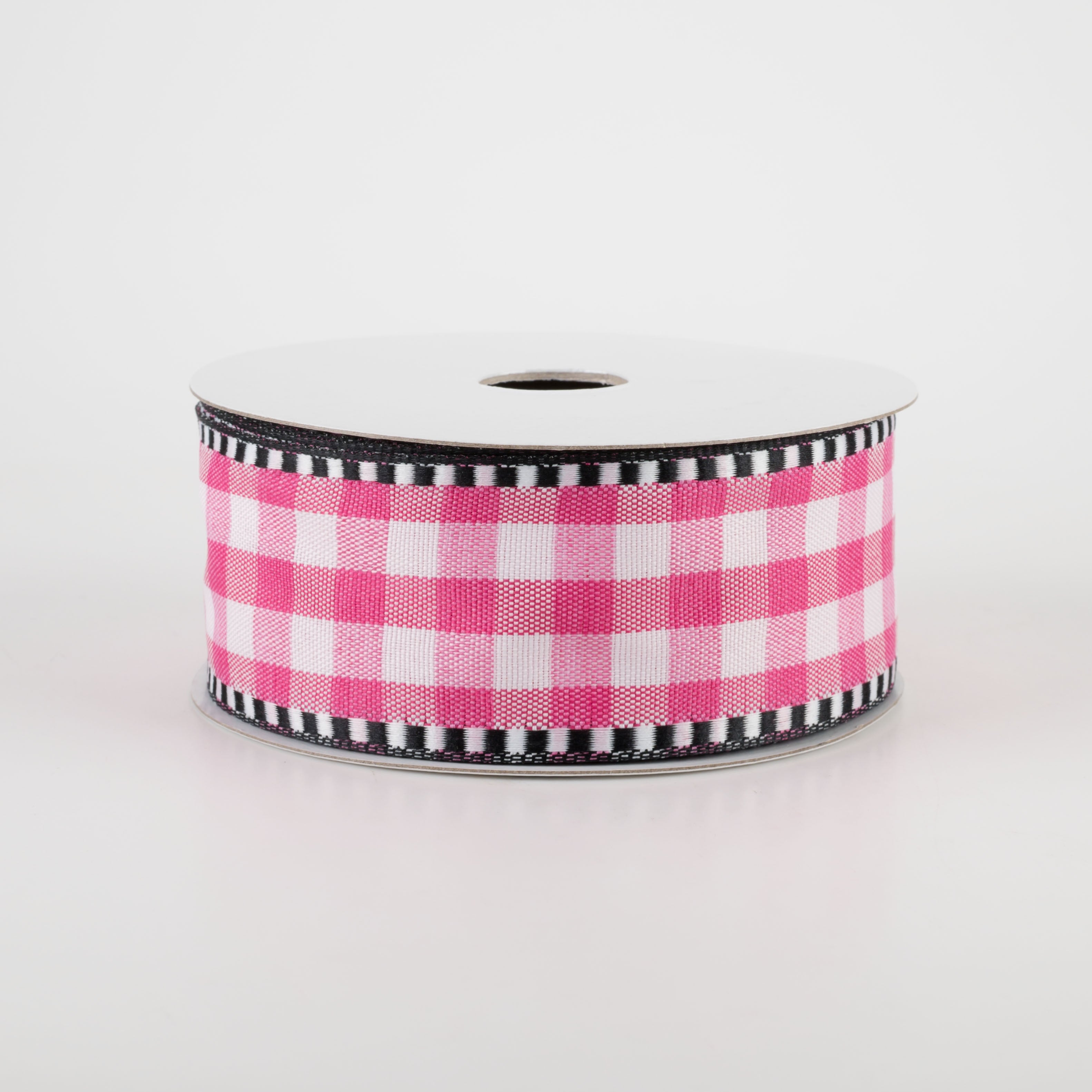 1.5 Inch Gingham Check Dashed Edge Ribbon - Hot Pink & White (10 Yards) for Gift Wrapping, DIY Crafts, Party Decorations & Hair Accessories