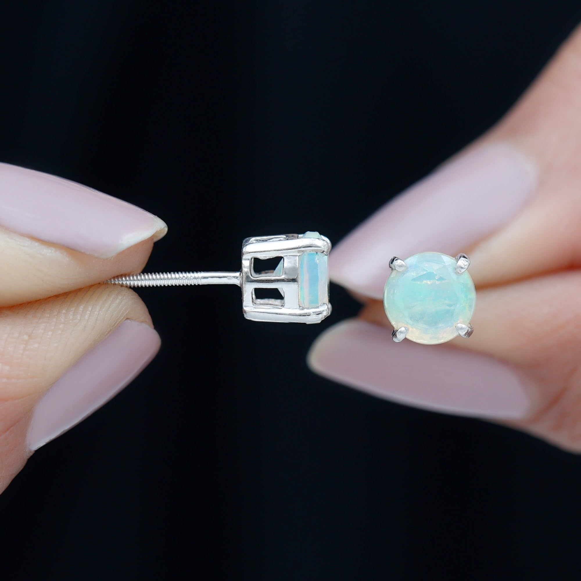 Certified Natural Opal Stud Earrings for Women | AAA Quality October Birthstone Jewelry | Perfect Gift for Birthday, Anniversary & Special Occasions