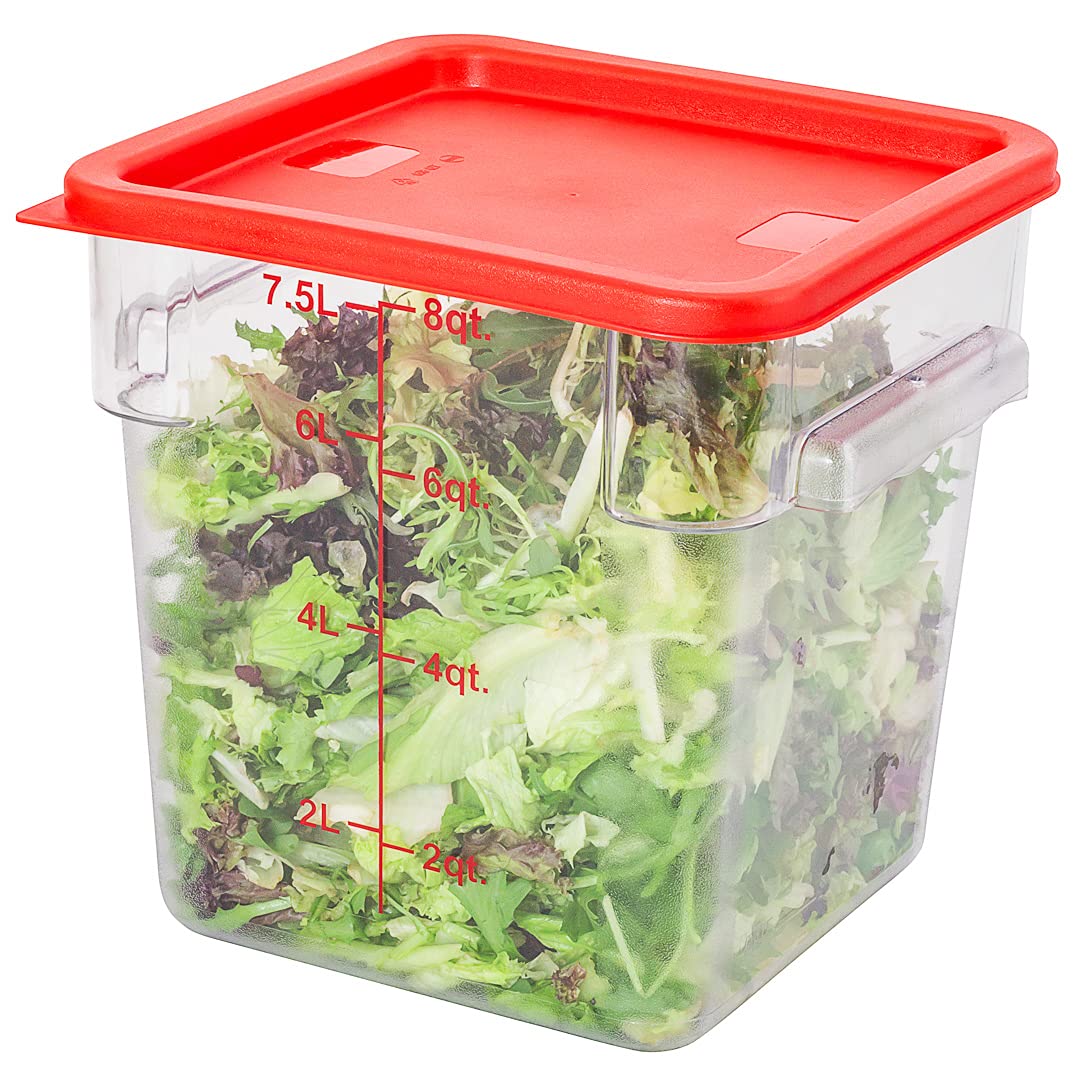 Met Lux 10-Pack Square Food Storage Container Lids - Red Plastic, Dishwasher & Freezer Safe, Date Indicator - Replacement Lids for Marinating & Meal Prep Containers (Containers Sold Separately) - Perfect for Restaurant, Catering & Home Kitchen Organization