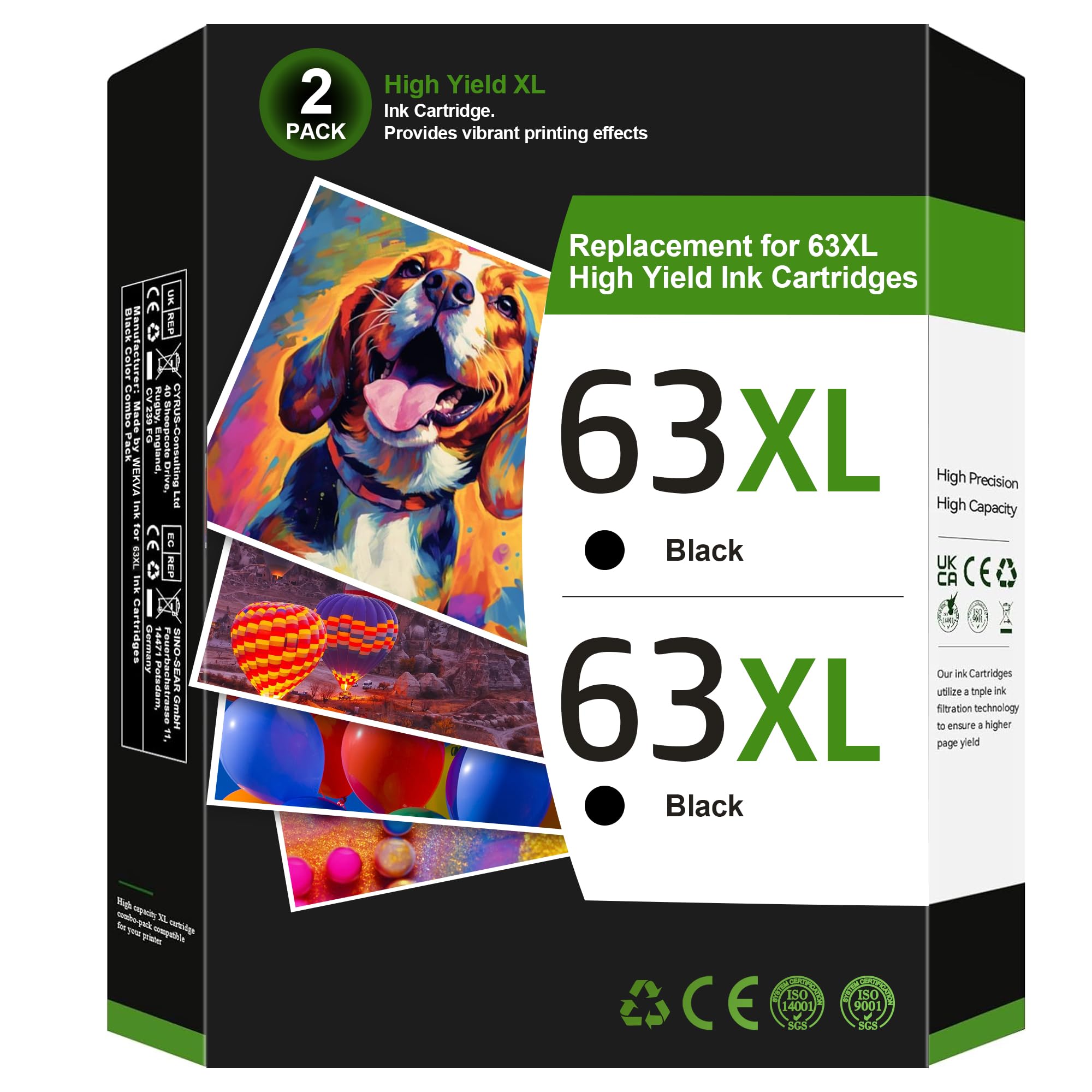 HP 63XL Black Ink Cartridge Replacement - High Yield Compatible with HP OfficeJet 3830 4650 4655 5255 5258 5200 3833, Envy 4520 4512, DeskJet 1112 2130 3630 3633 Printers (2 Pack) - Perfect for Home Office Printing, School Projects & Business Documents