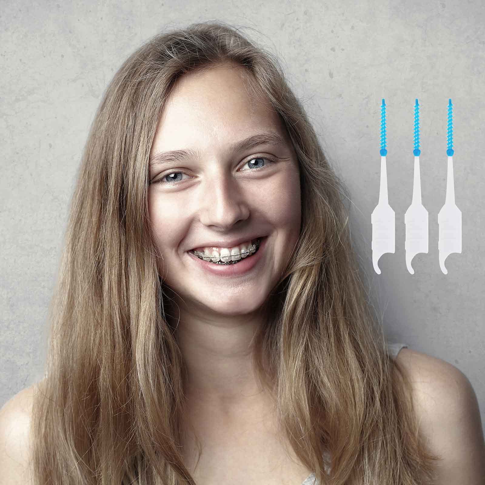 100 PCS Dual-Use Interdental Brushes - Silicone Dental Picks for Braces & Orthodontic Care | Teeth Cleaning & Flossing Tool for Oral Hygiene | Perfect for Travel & Home Dental Care