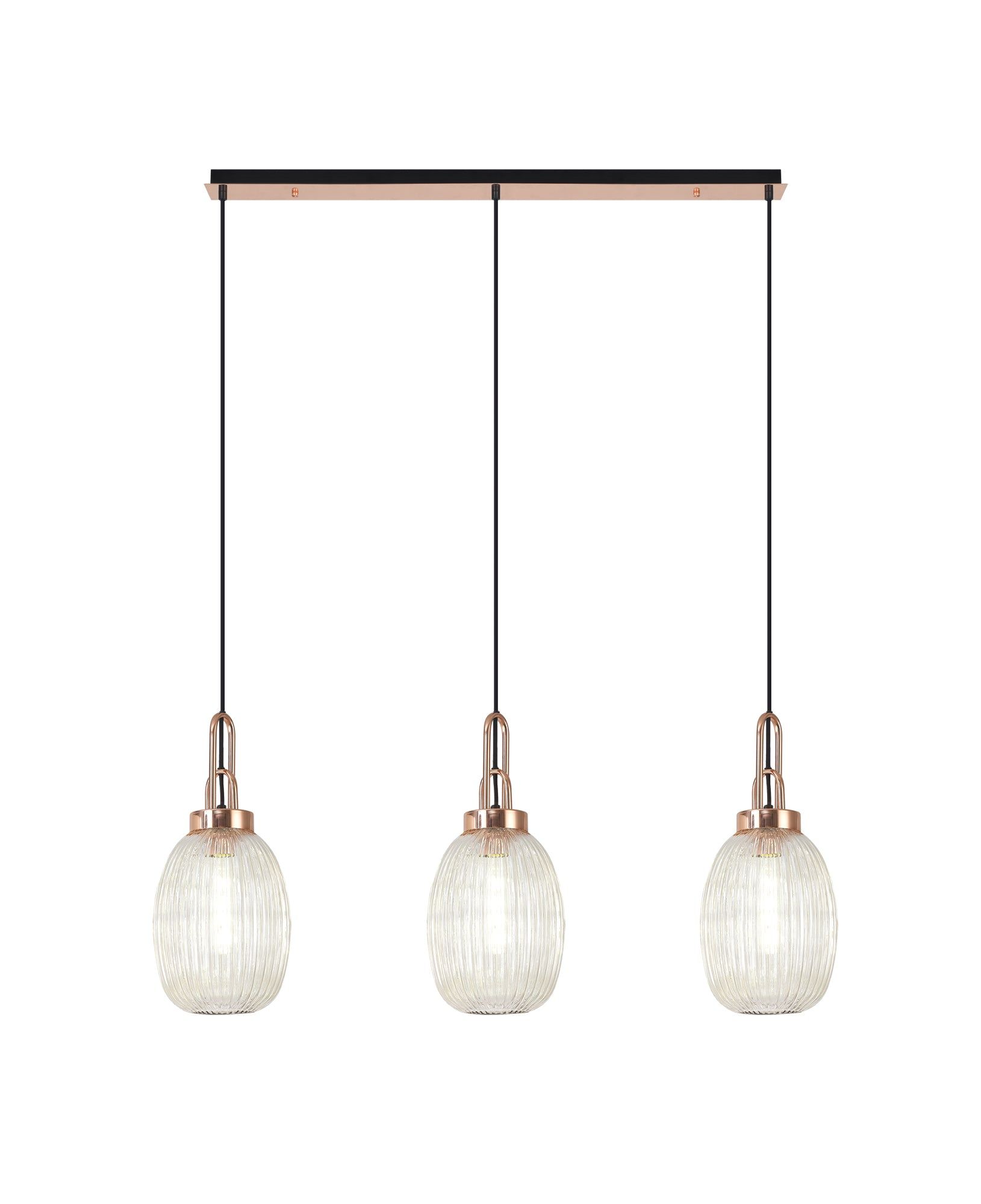 Cadiz 3L Kitchen Island Ceiling Light Fixture - E27 Socket, Copper & Matte Black Finish, Multiple Glass Shade Colors, IP20 Rated - Perfect for Dining Room, Bedroom, or Living Room Lighting