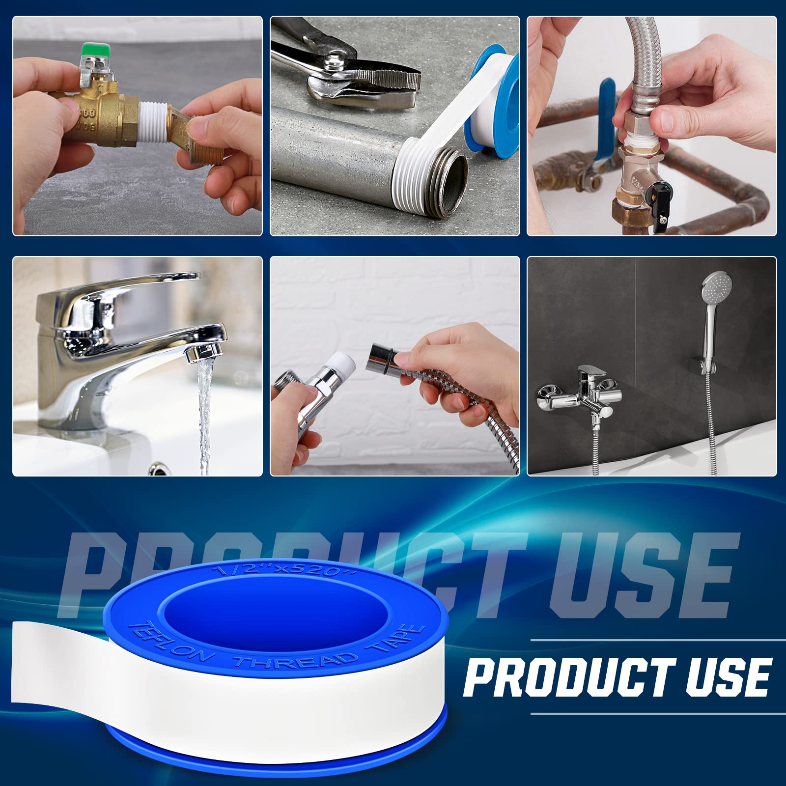 2 Rolls High-Quality Teflon Tape 1/2 Inch x 520 Inches - PTFE Plumber's Thread Seal Tape for Leak-Proof Pipe Connections - Perfect for Shower Heads, Faucets & Plumbing Repairs