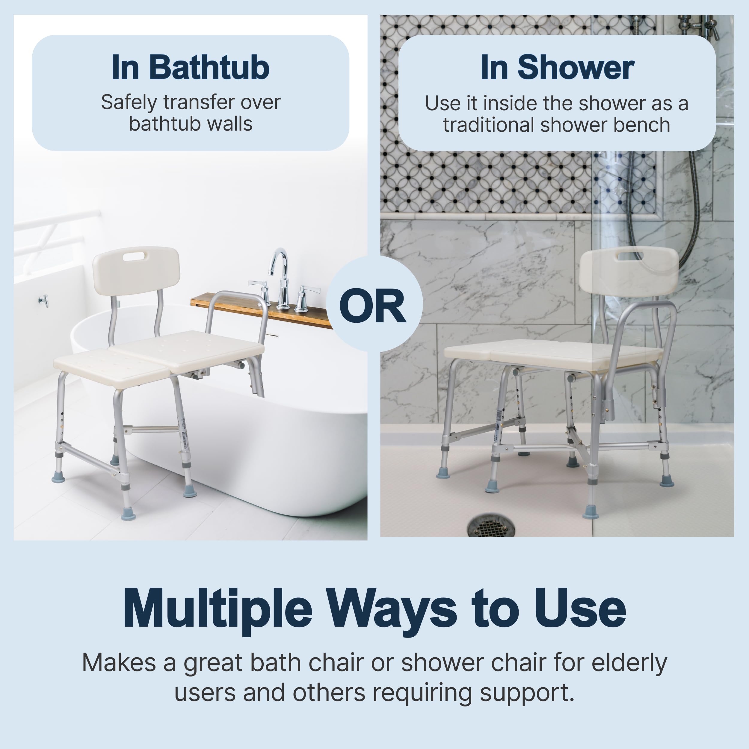 Lumex Heavy-Duty Bariatric Shower Transfer Bench - Extra Wide Bathtub Chair with 600 lb Weight Capacity - Ideal for Elderly & Disabled Bathroom Safety