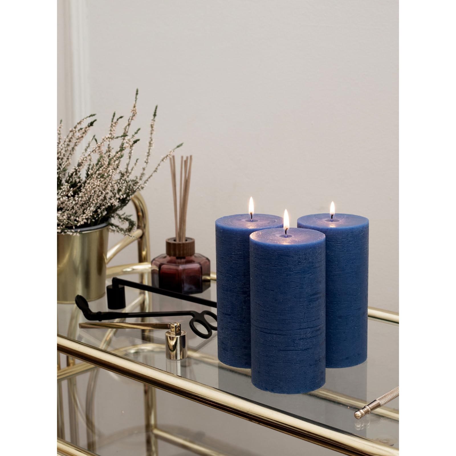 Large Pillar Candles 3x6 Inch - Set of 3 Unscented Dark Blue Candles for Weddings & Home Decor