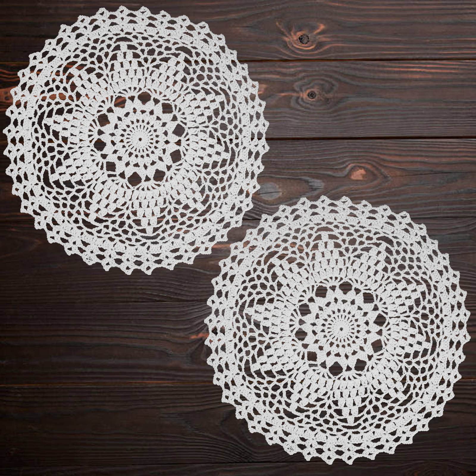2-Pack 12 Inch White Crochet Lace Doilies - Halloween & Valentine's Day Round Tablecloth for Dressers, End Tables, Crafts | Disposable Cotton Placemats & Coasters for Party Decor, Dining Table Setting, Home Decoration