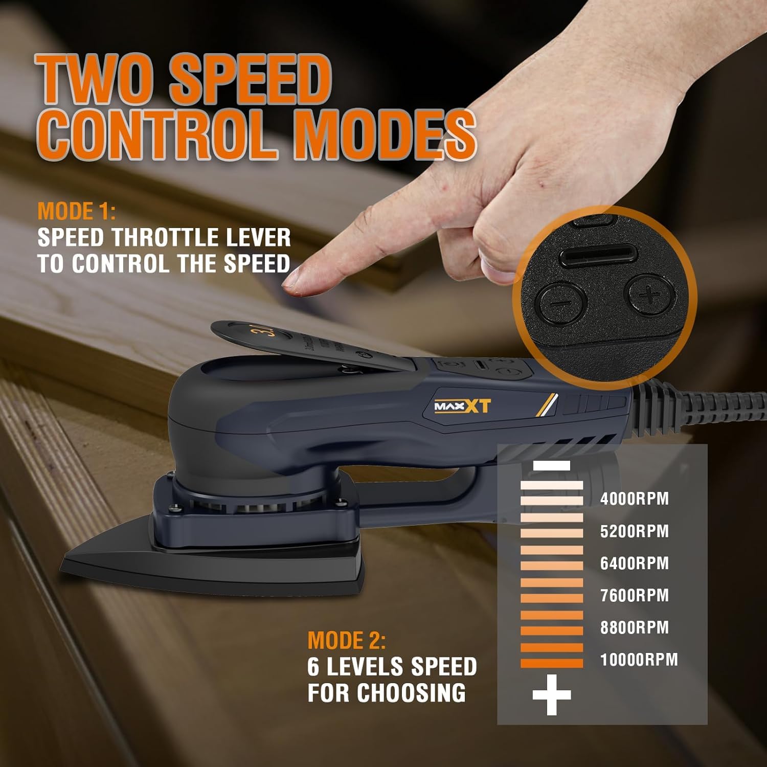 MAXXT R7310 Compact Electric Detail Sander with Efficient Dust Collection System - Multi-Function Mouse Sander for Woodworking, DIY Projects & Home Renovation (Black) - Perfect for Furniture Refinishing, Cabinet Sanding & Small Surface Detailing