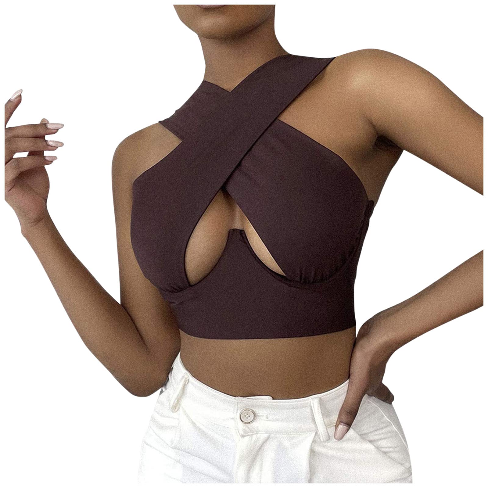 Women's Crisscross Halter Wrap Crop Tank Top - Solid Color Workout Cami Vest for Yoga, Gym & Summer Fashion