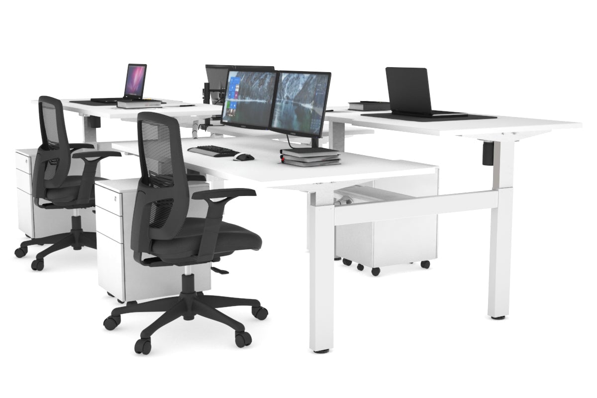 Adjustable 4-Person H Bench Workstation - White Frame [1600L x 800W] - Perfect for Office, Classroom, or Collaborative Workspace