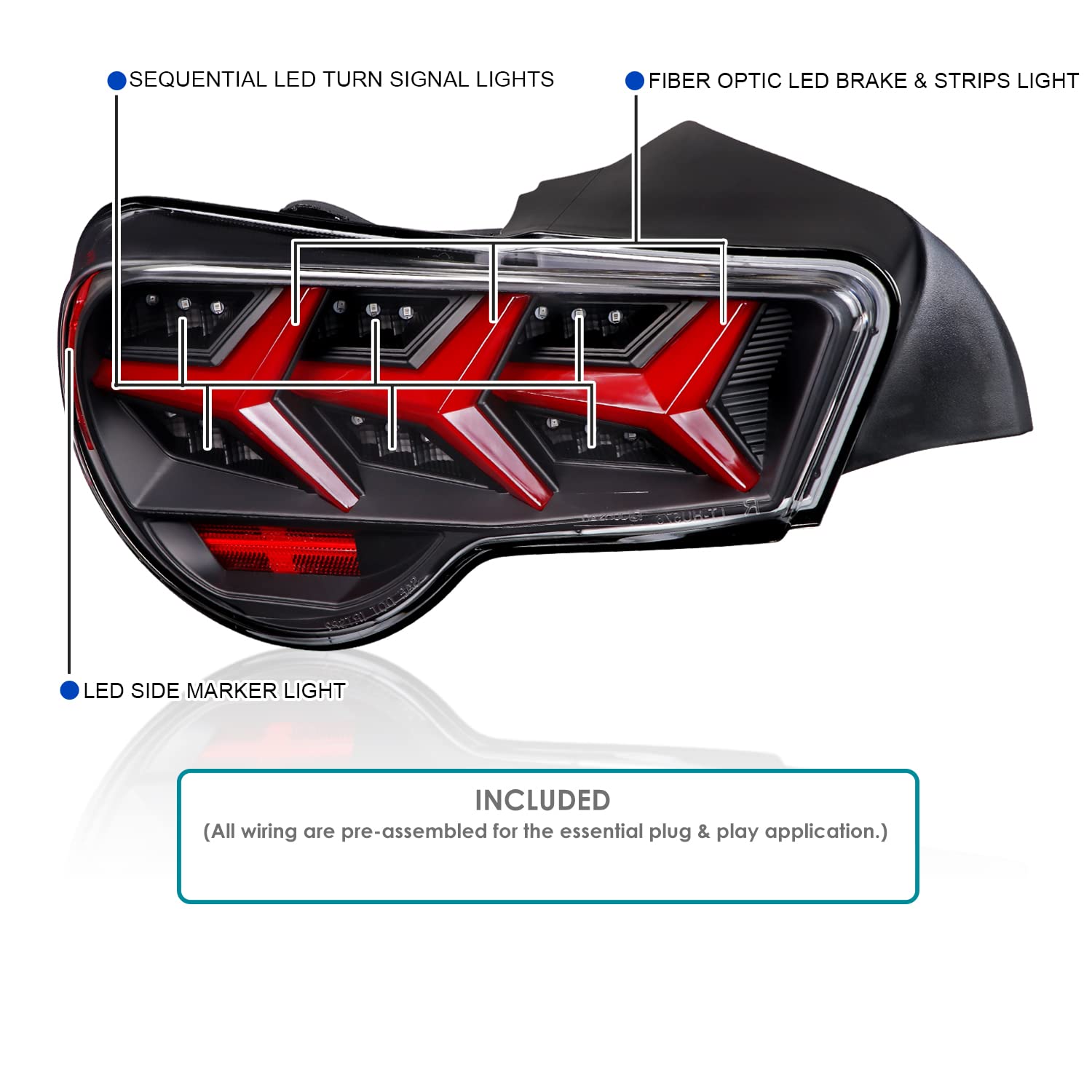 Spec-D Tuning Black LED Tail Lights with Sequential Turn Signals - Compatible with 2013-2016 Scion FR-S & Subaru BRZ - Left & Right Pair Assembly - Upgrade Your Car's Rear Lighting for Enhanced Style and Safety
