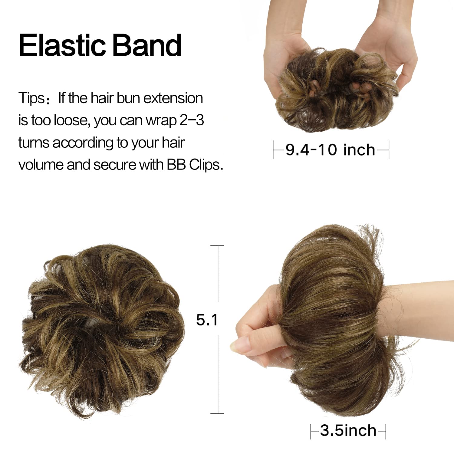 100% Human Hair Messy Bun Extensions - Real Hair Scrunchies & Ponytail Extensions for Women | Wavy Tousled Updo Chignon Hairpiece (Brown Mixed Blonde) | Perfect for Weddings, Parties & Everyday Styling