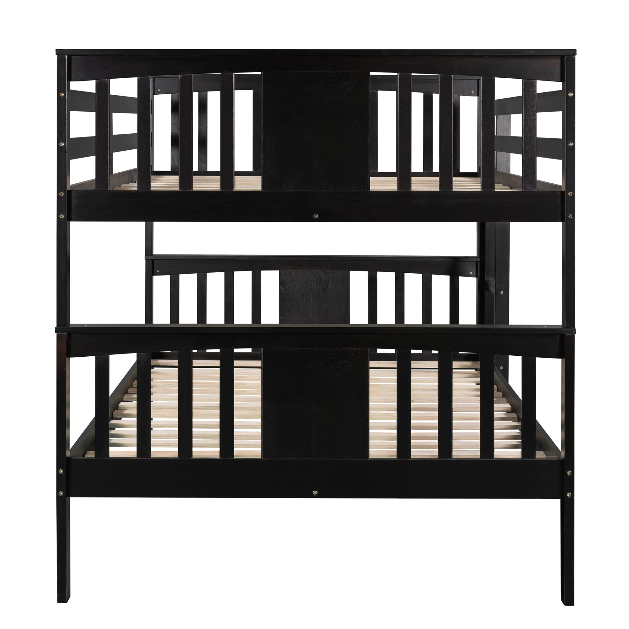 Harper & Bright Designs Full Over Full Bunk Bed - Solid Wood Twin Size Bunk Bed with Ladder for Kids & Teens - Space Saving Bedroom Furniture for Small Rooms (Espresso Finish) - Perfect for Shared Kids' Rooms, Sleepovers & Dormitories