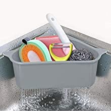 HROY Plastic Kitchen Sink Organizer - 2 Pack Grey Dish Drain Rack with Storage Basket for Sponges, Soap & Vegetables | Space Saving Sink Shelf for Small Kitchens & RV Use