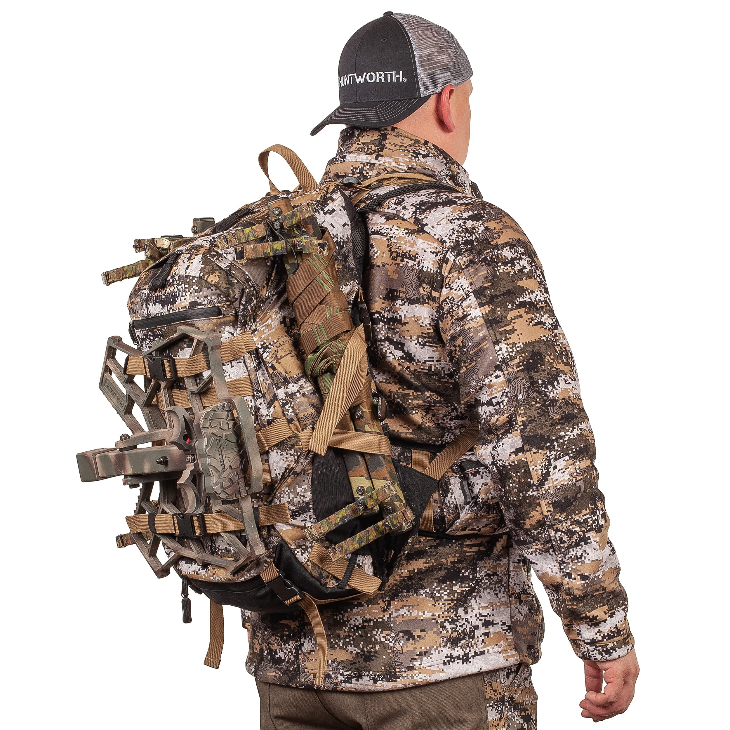 Huntworth Hickory Lightweight Hunting Backpack with Weight Suspension System - Hydration Compatible, Water Resistant, Spacious 3Lb Camo Backpack for Outdoor Adventures, Hiking & Camping