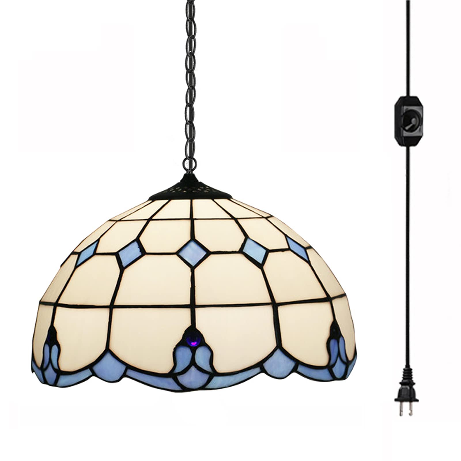 Kiven Modern Plug-in Chandelier with 13ft Adjustable Chain & Dimmable Switch - 11.8 Inch Hanging Pendant Light for Kitchen, Dining Room, Bedroom - Perfect for Farmhouse Decor & Cozy Ambiance Lighting (1 Set)