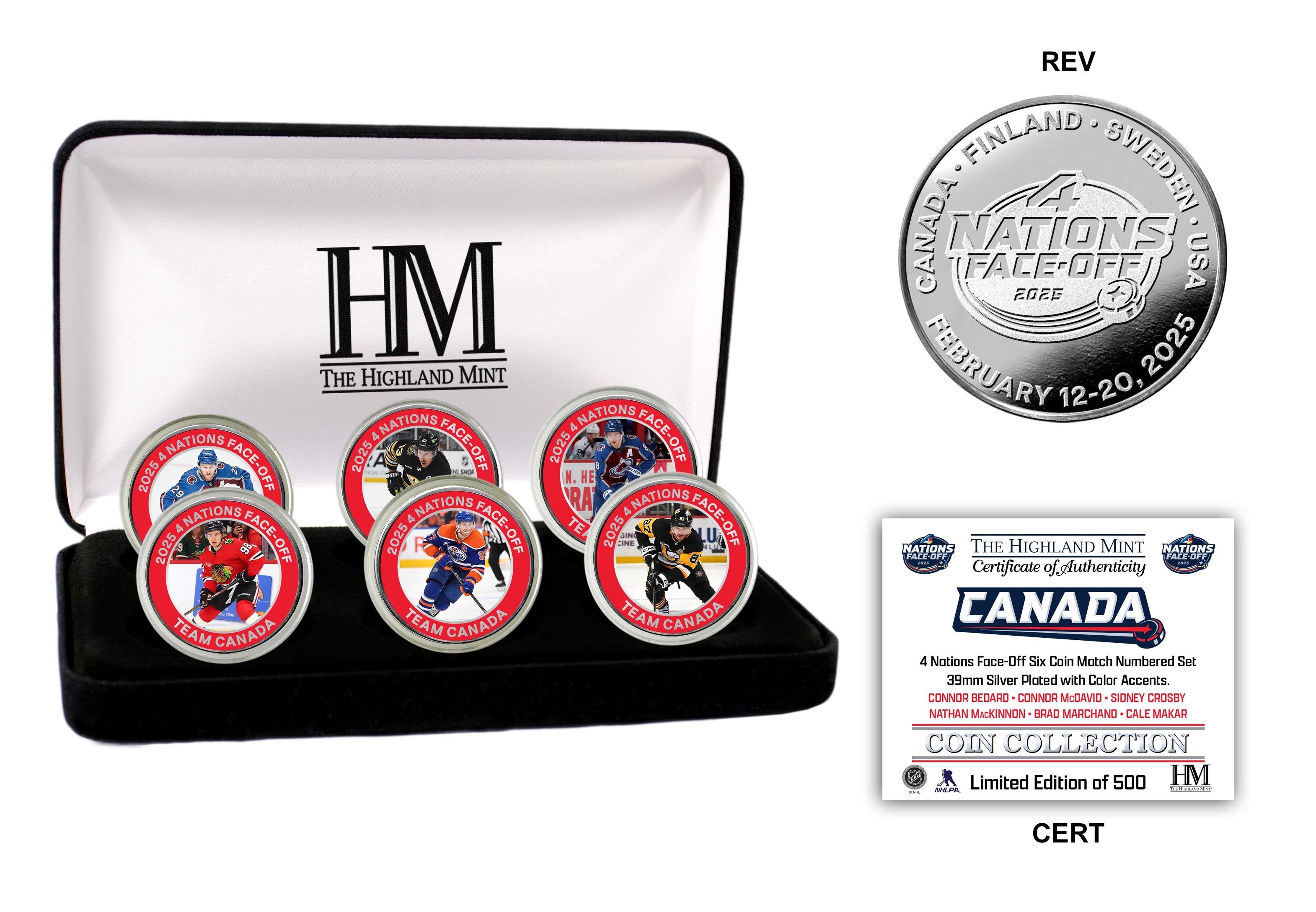4 Nations Face Off Team Canada Six Silver Color Coins Set - Limited Edition Collectible Hockey Coins for Sports Fans & Numismatic Enthusiasts | Perfect for Display, Gifting, and Investment