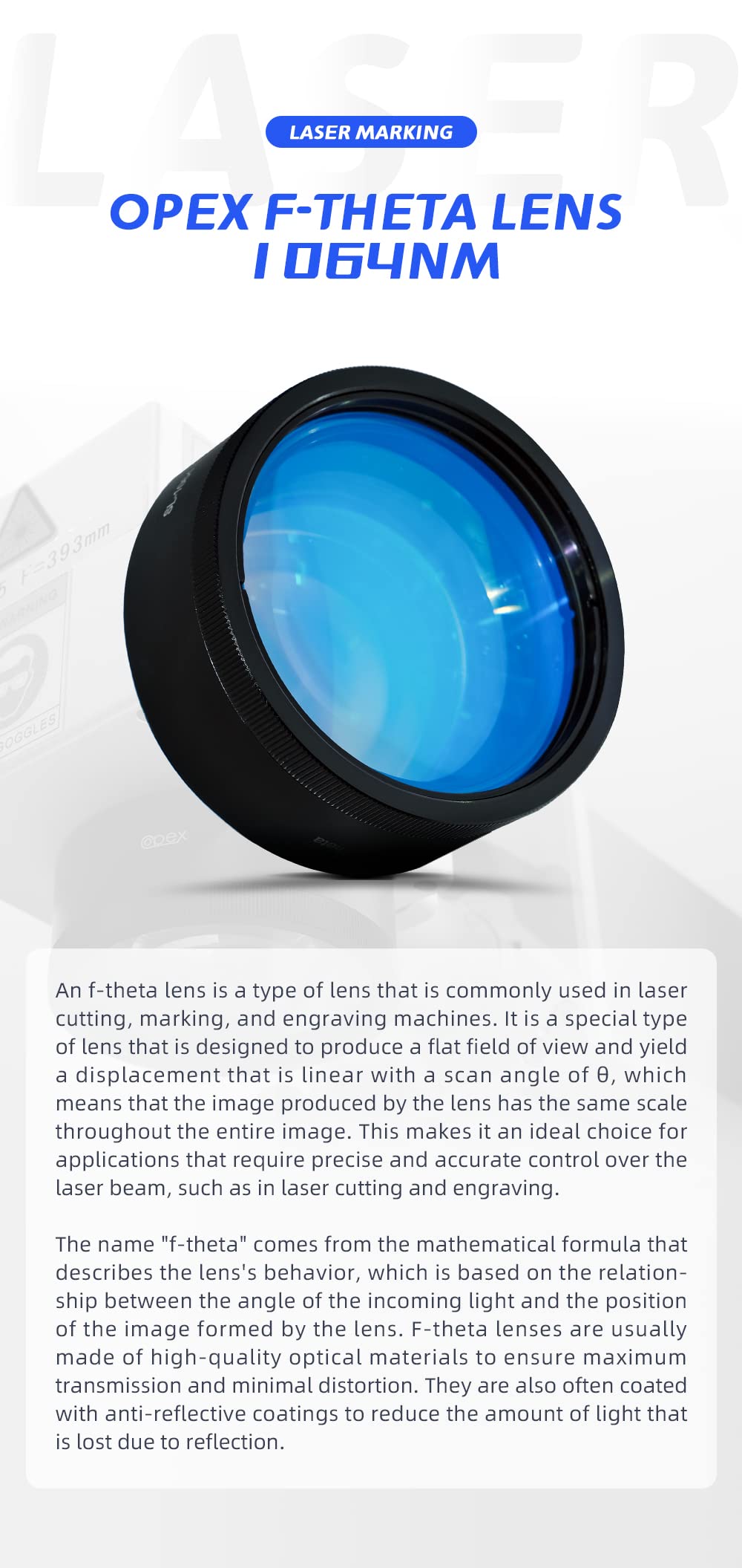 High-Precision 1064nm Fiber Laser F-Theta Lens 110x110mm for Laser Marking & Engraving Machines | Industrial Metal/Plastic Engraving, Jewelry Marking, Electronics Manufacturing