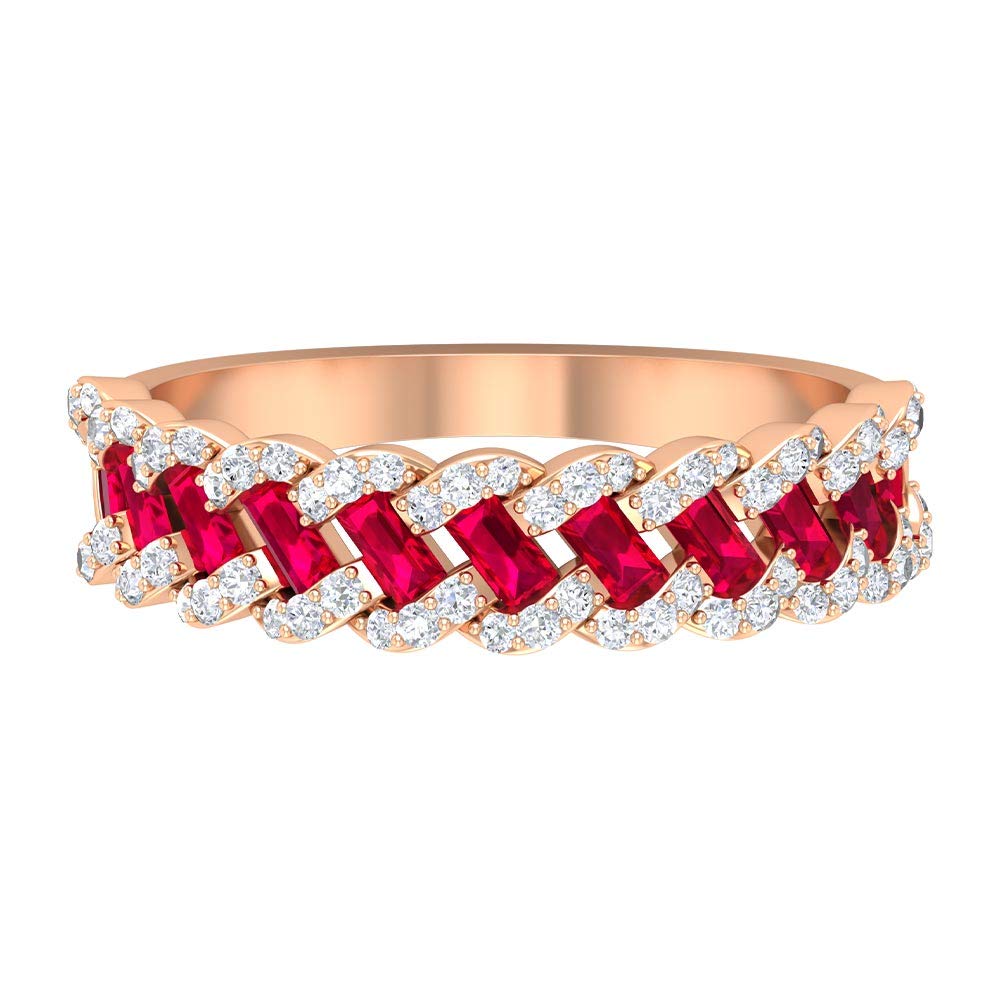 1.25 CT Lab Created Ruby & Moissanite Half Eternity Ring for Women - 14K Solid Gold Baguette Cut Ruby Ring with Accent Stones | Anniversary Gift, Engagement Ring, Wedding Band, Valentine's Day Present