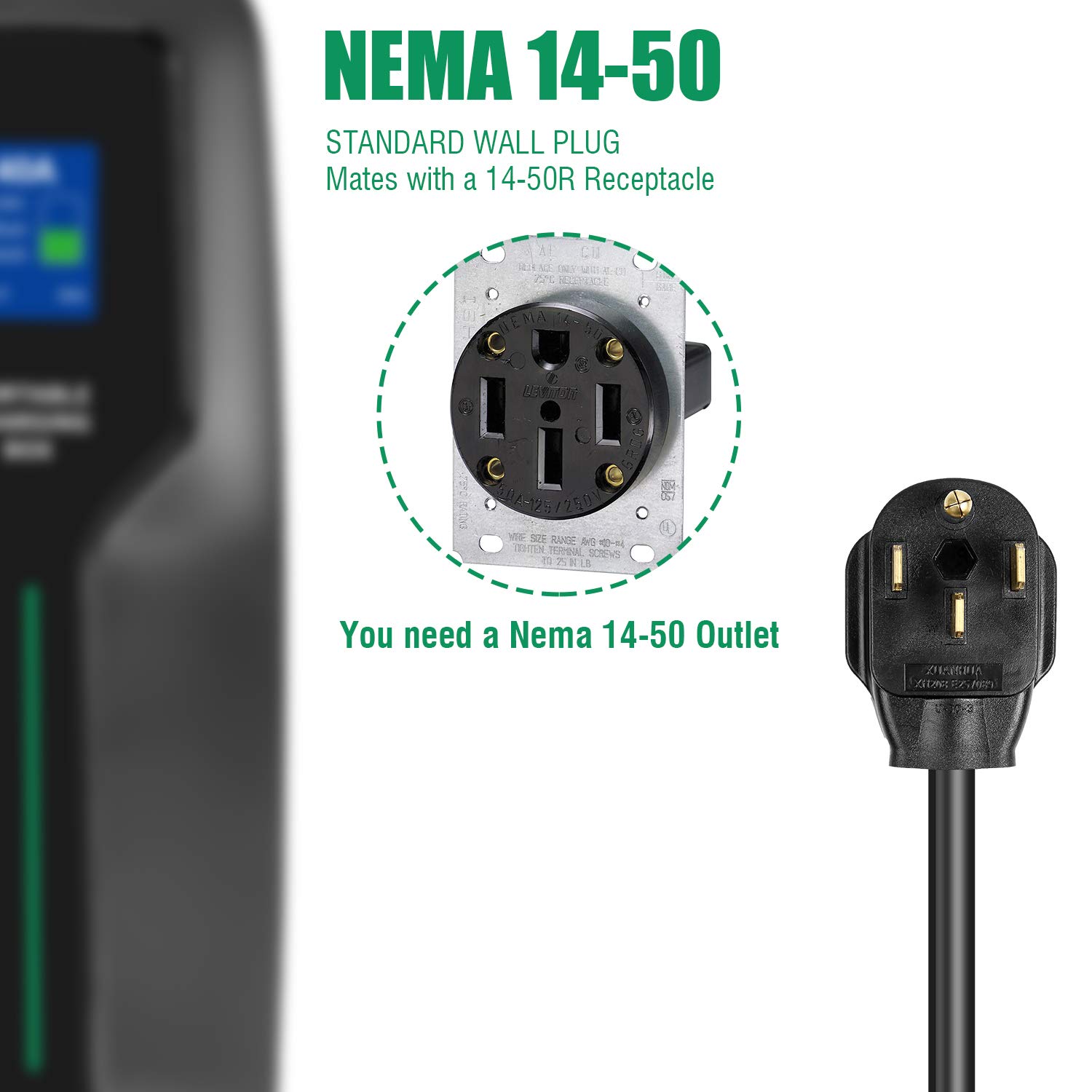 40Amp Level 2 EV Charger with 25ft NEMA 14-50 Plug | 9.6KW Portable Electric Vehicle Charging Station for Tesla, Chevy, Nissan & Hybrid Cars | Home & Road Trip Charging Solution
