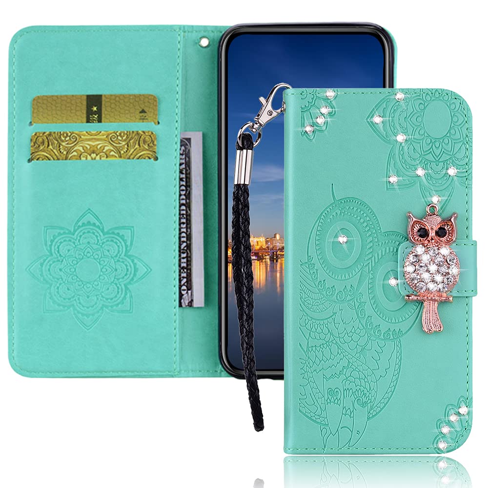 Premium PU Leather iPhone 13 Mini Wallet Case with Card Holder Slots & Kickstand - Cute Owl Embossed Design for Women & Men (5.4 Inch, Owl Green) | Perfect for Daily Use, Travel, and Hands-Free Viewing