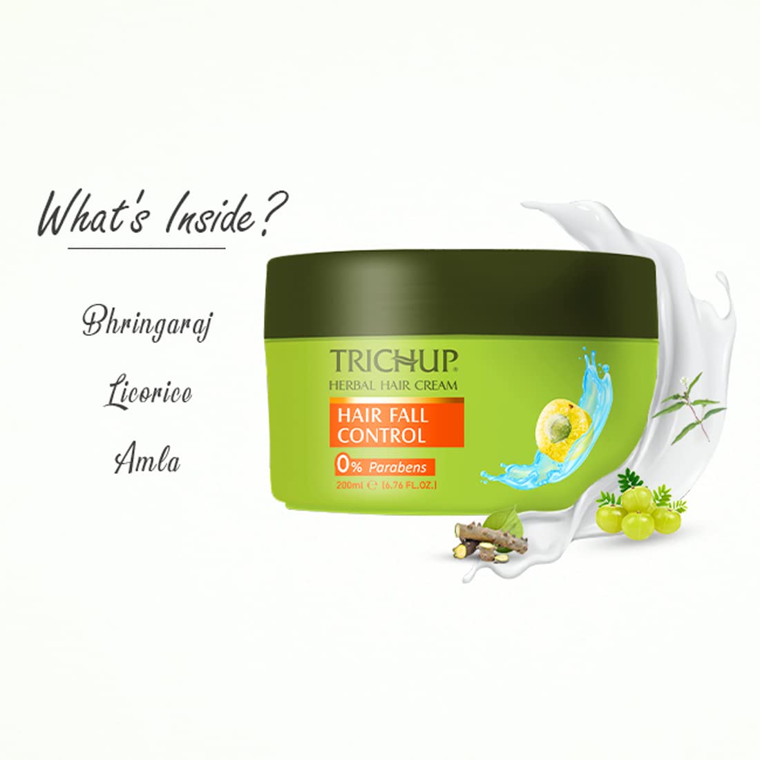 Trichup Hair Fall Control Herbal Hair Cream with Amla, Licorice & Bhringaraj - Repairs & Nourishes Damaged Hair - 200ml - Best for Hair Growth, Thinning Hair & Scalp Care - Perfect for Daily Hair Treatment at Home & Salon