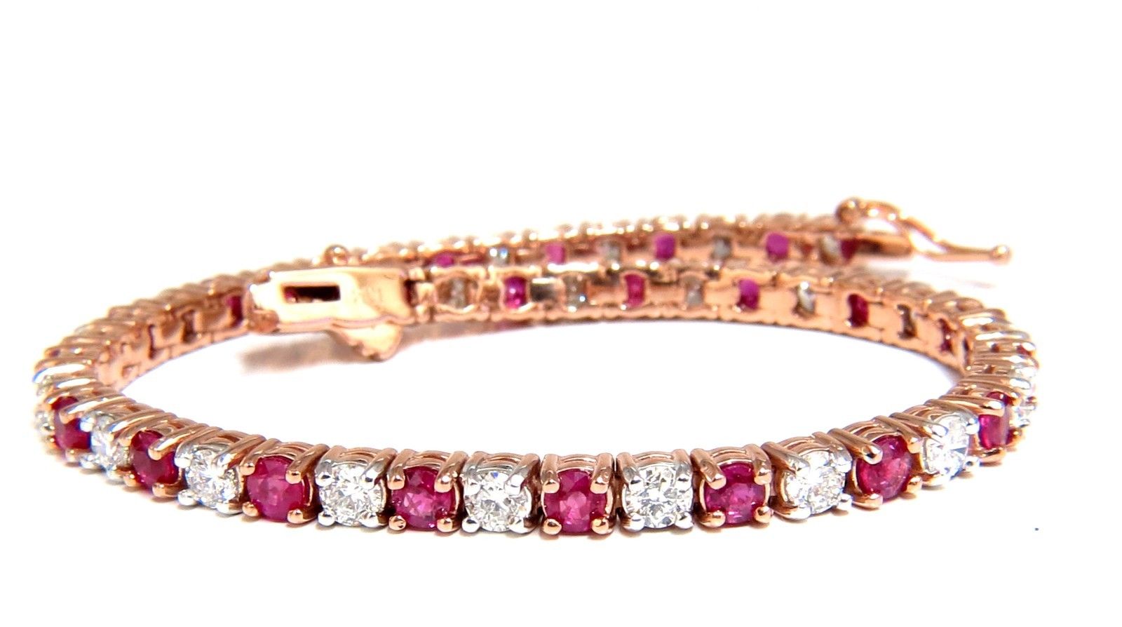 6.51ct Vivid Red Natural Ruby & Diamond Alternating Tennis Bracelet in 14K Gold - Elegant Jewelry for Weddings, Parties & Special Occasions