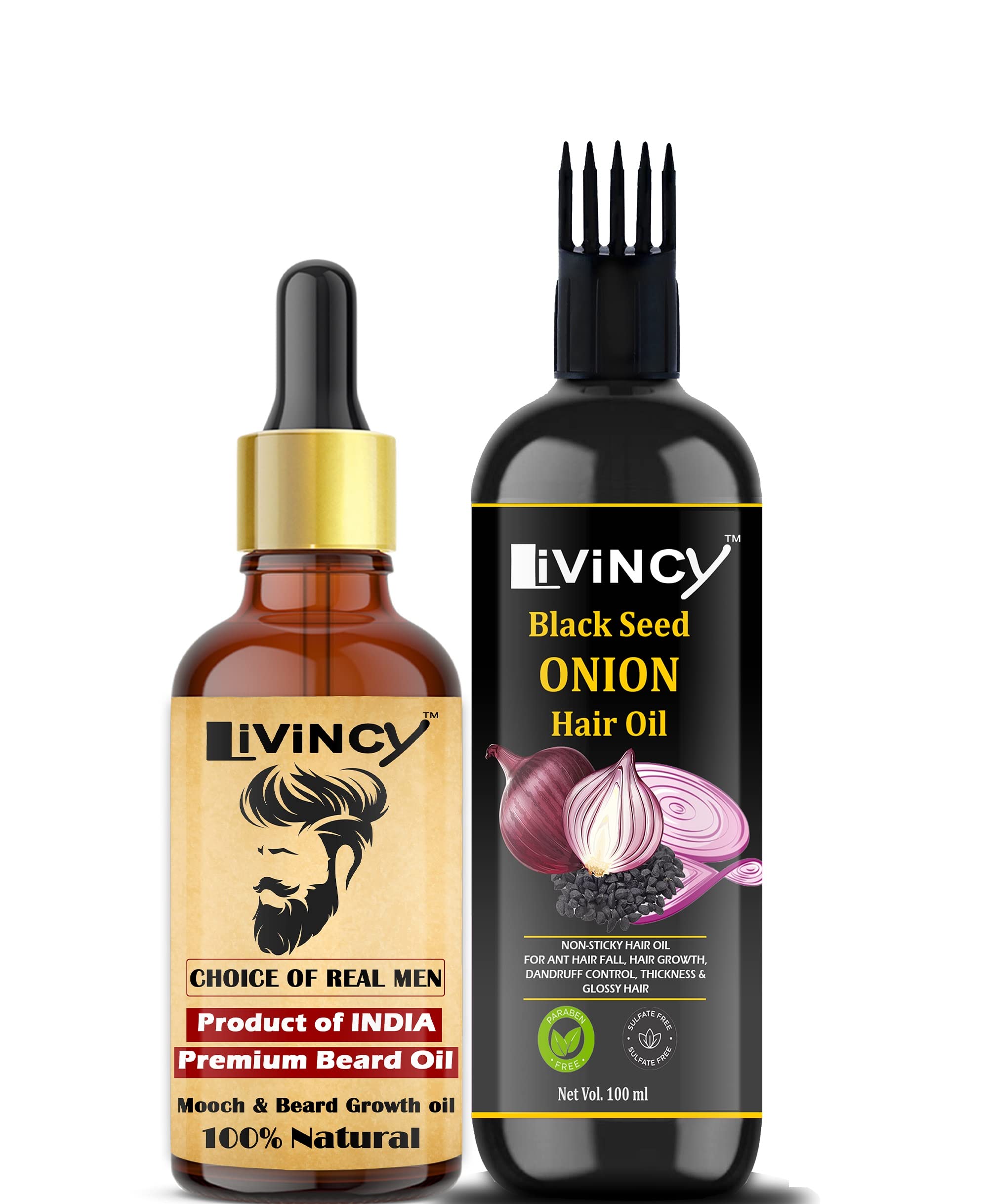 LIVINCY Beard Oil & Onion Control - Natural Face Oil for Glowing Skin, Reduces Spots & Blemishes Over Time - Bright Complete Skincare Set (Pack of 2) - Perfect for Daily Beard Care & Skin Brightening Routine