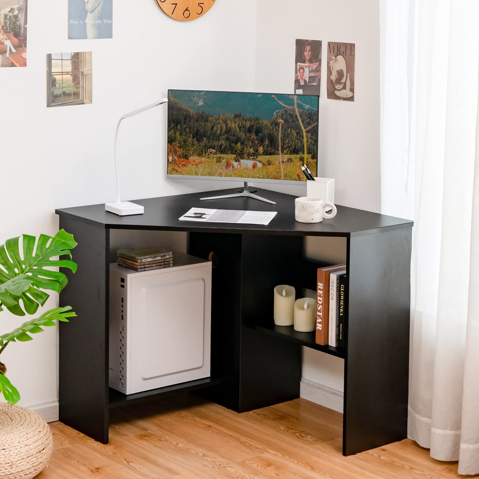 Tangkula 90-Degree Corner Computer Desk with Storage Shelves & CPU Stand - Space-Saving Small Office Desk for Bedroom, Home Office, and Dorm Room - Perfect for Work, Study, and Makeup Vanity