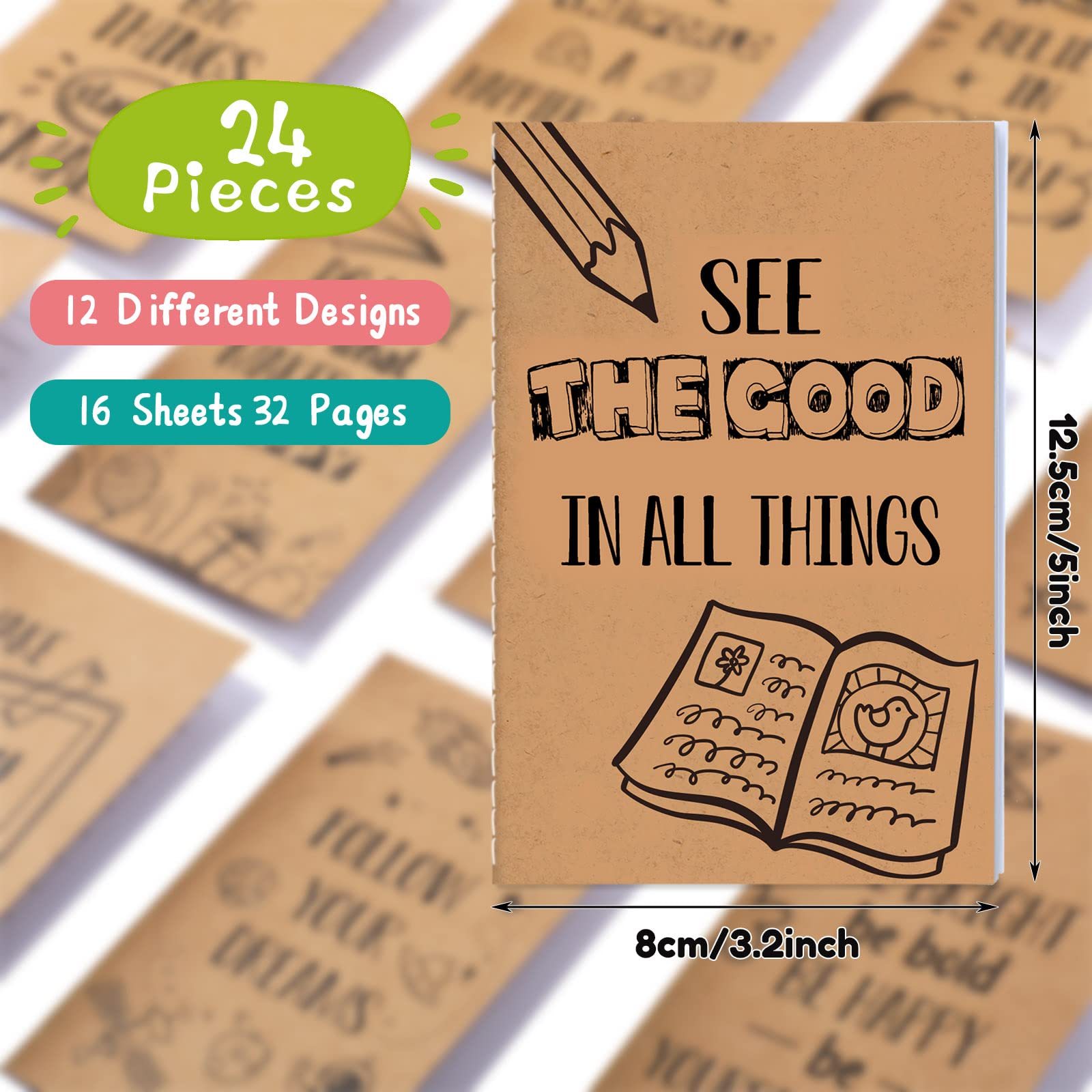 Zonon 24-Pack Mini Colorful Notebooks Bulk - Funny Motivational Journals & Inspirational Notepads for Teachers, Office Prizes, Travel & Daily Use (Kraft Style Pocket Notebooks)