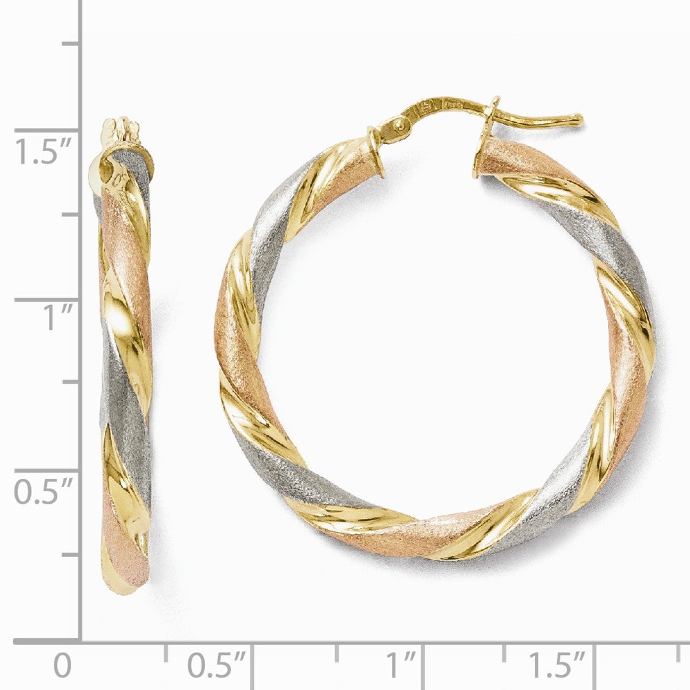 Leslie's Sterling Silver Tri-Color Twisted Hinged Hoop Earrings for Women | Elegant Jewelry Gift for Birthday, Anniversary & Special Occasions | Perfect for Parties, Weddings & Everyday Wear