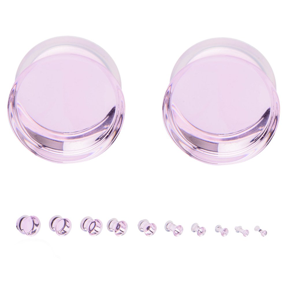 00G (10mm) Pink Glass Single Flare Ear Plugs - Urban Body Jewelry for Stretching & Piercing - Perfect for Daily Wear, Parties & Alternative Fashion