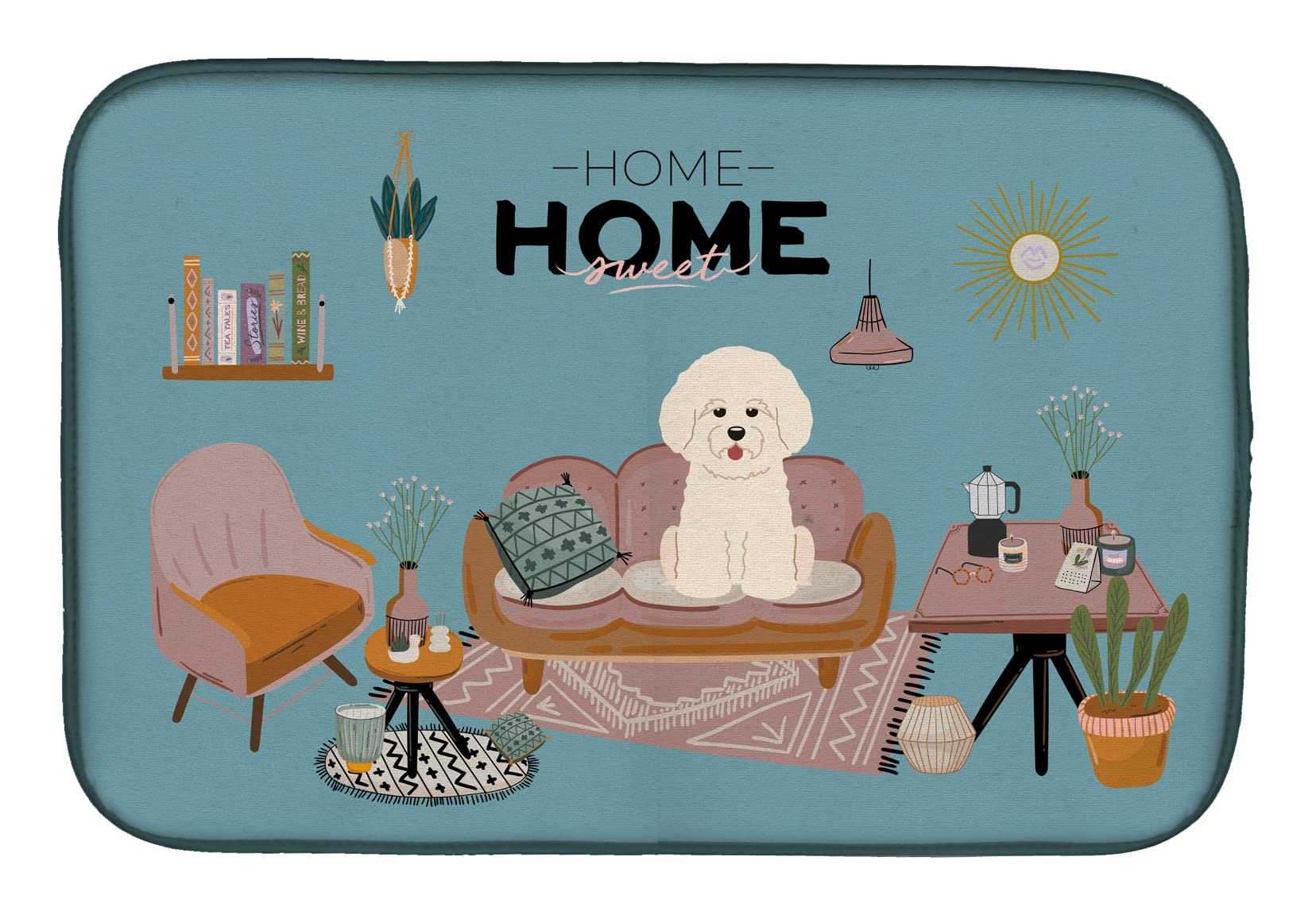 Bichon Frise Dish Drying Mat - Absorbent Kitchen Counter Pad, 14x21
