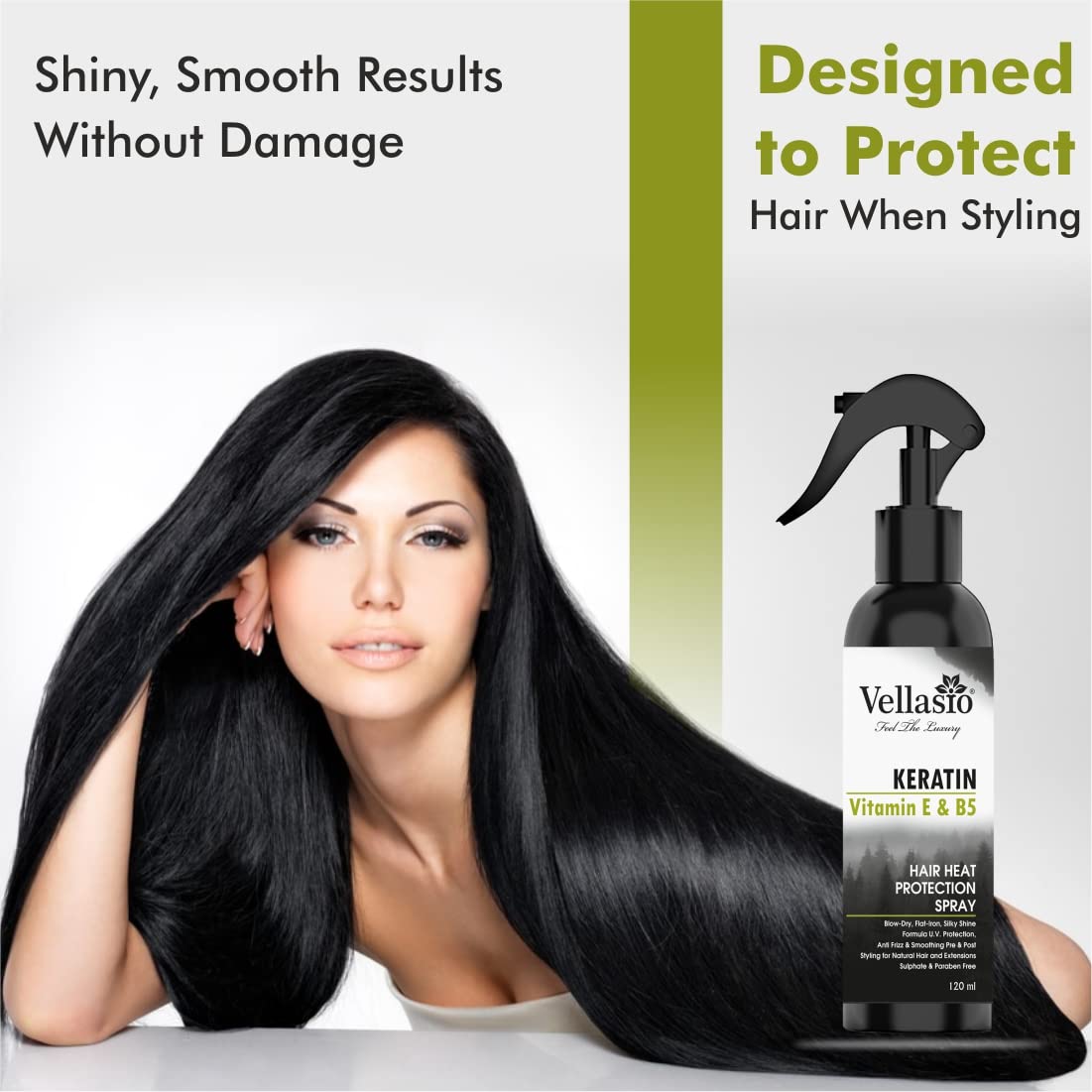 Vellasio Natural Heat Protectant Spray with Moroccan Argan Oil & Grape Seed Oil - Sulfate & Paraben Free Hair Styling Spray for Straighteners & Flat Irons - 120ml for Men & Women - Perfect for Daily Styling & Salon Use