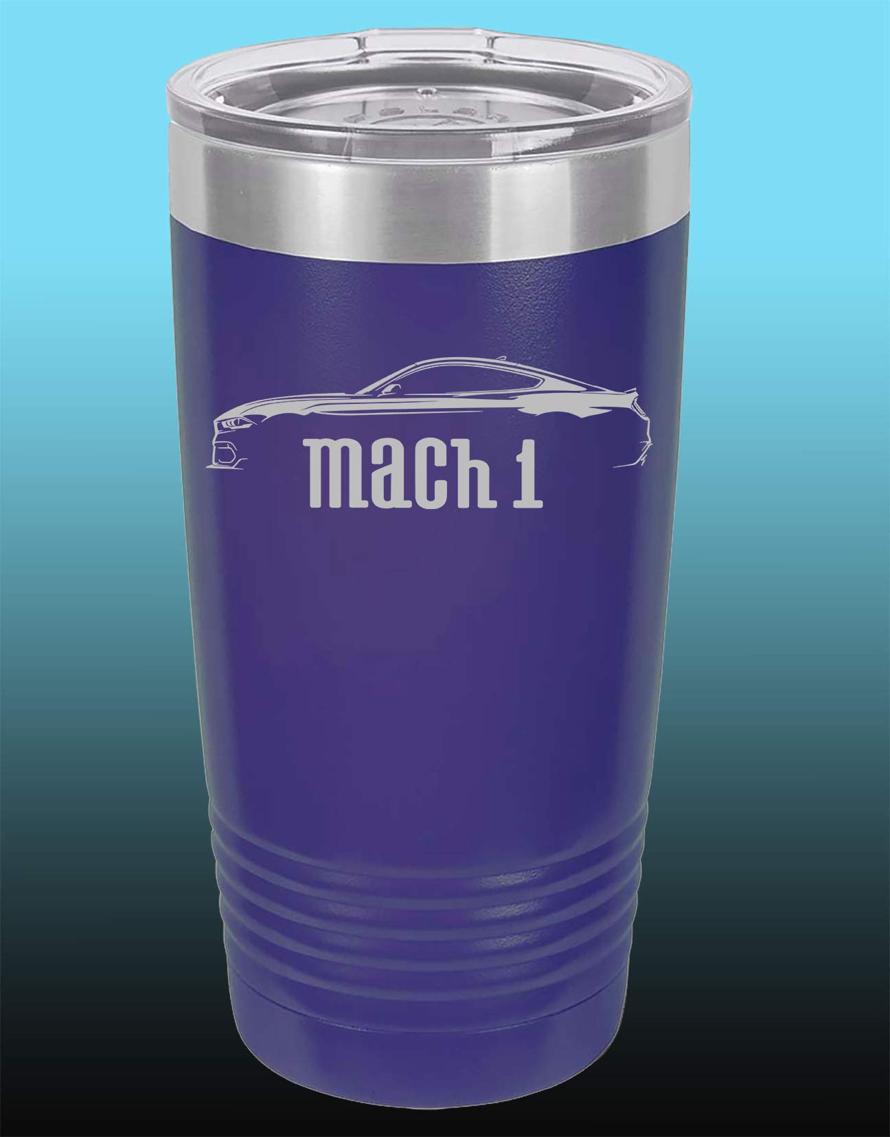 2022 Ford Mustang Mach 1 20oz Stainless Steel Tumbler with Clear Lid - Purple Insulated Travel Mug for Coffee & Cold Drinks - Perfect for Car Enthusiasts & Road Trips