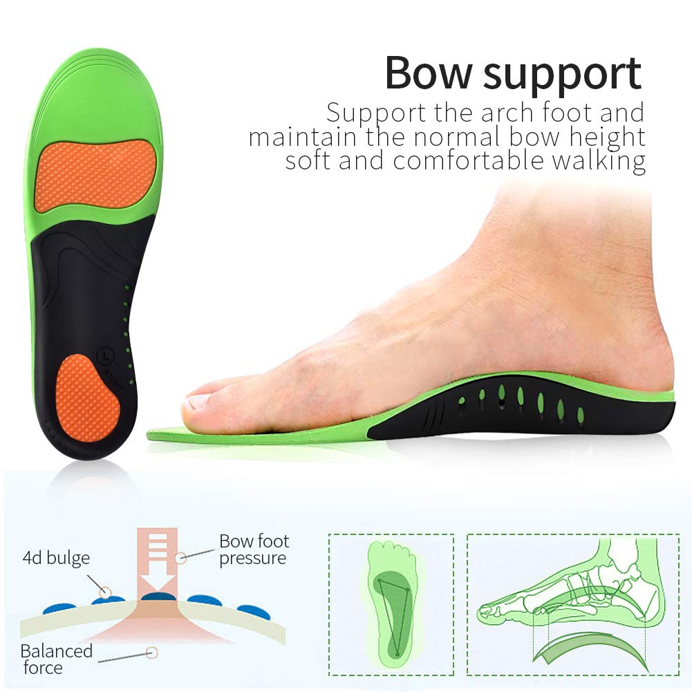 **Orthotic Arch Support Insoles for Foot Pain Relief - Plantar Fasciitis, Flat Feet & High Arches - Gel Cushioned Shoe Inserts for Men, Women & Kids (Green, XL) - Perfect for Running, Walking & Standing All Day**