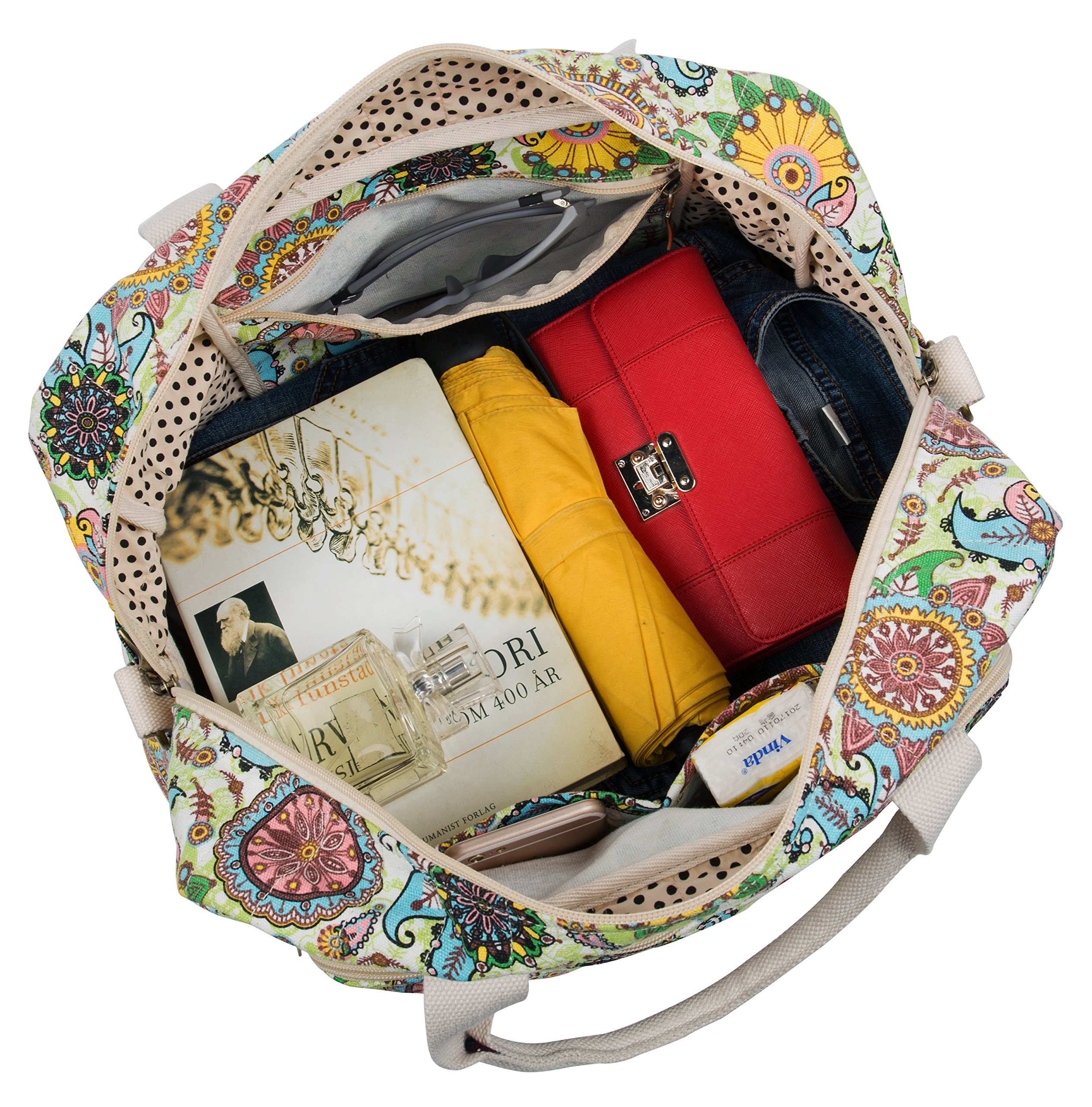 Malirona Canvas Weekender Bag for Women - Floral Print Overnight Travel Duffel Carry On Bag | Perfect for Weekend Getaways, Business Trips & Gym Essentials
