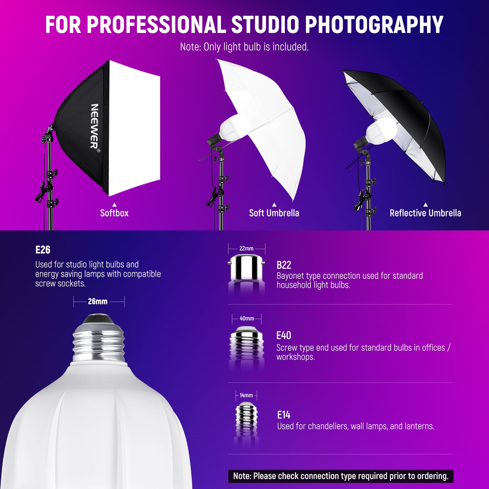 NEEWER T100C 26W RGB LED Smart Light Bulb - Dimmable, Color Changing, 16 Million Colors - Perfect for Home Theater, Gaming Room, and Party Lighting