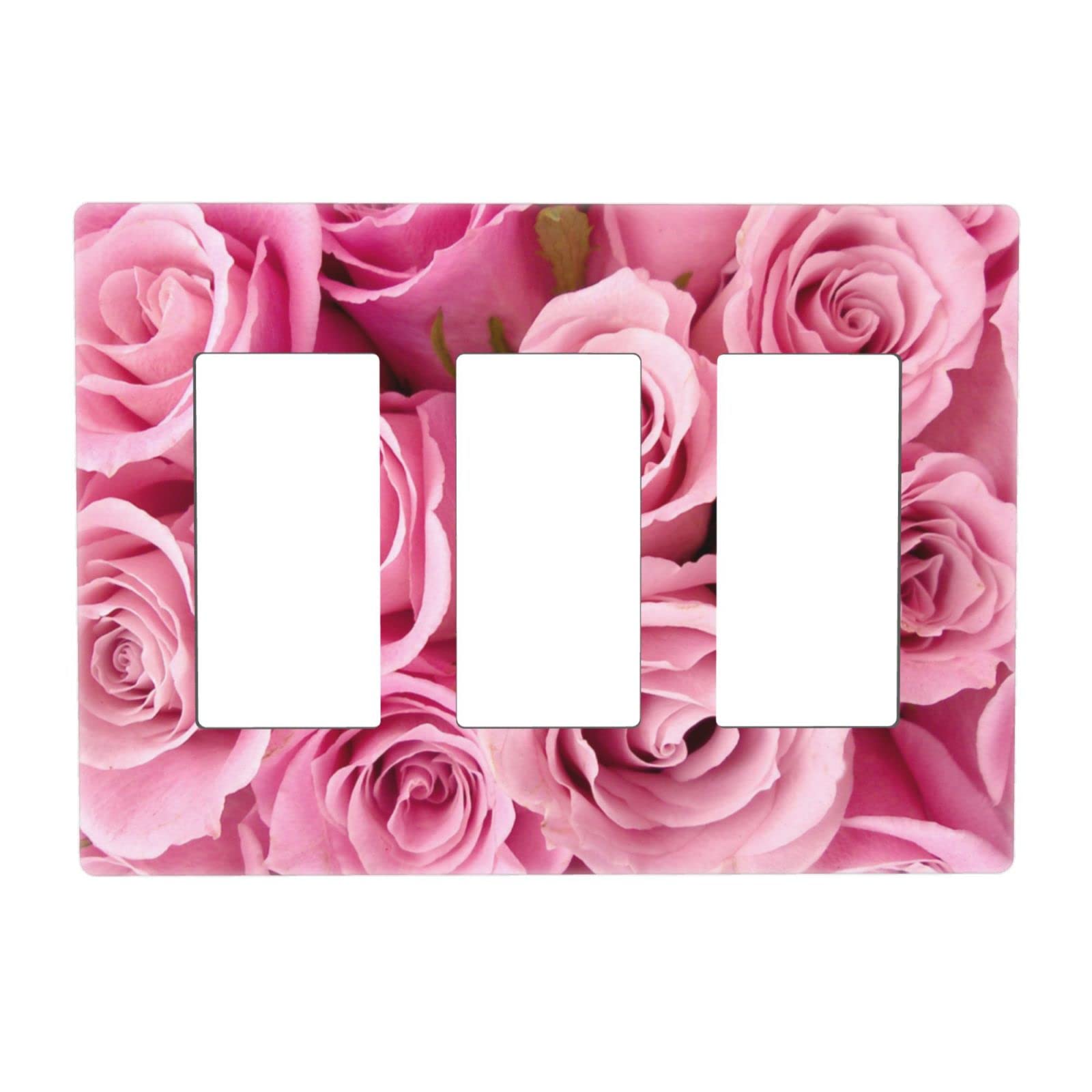 Pink Rose Printed Light Switch Cover - Decorative Triple Toggle Wall Plate for Bedroom, Kitchen & Living Room - Perfect for Women's & Girls' Rooms, Home Decor Upgrade